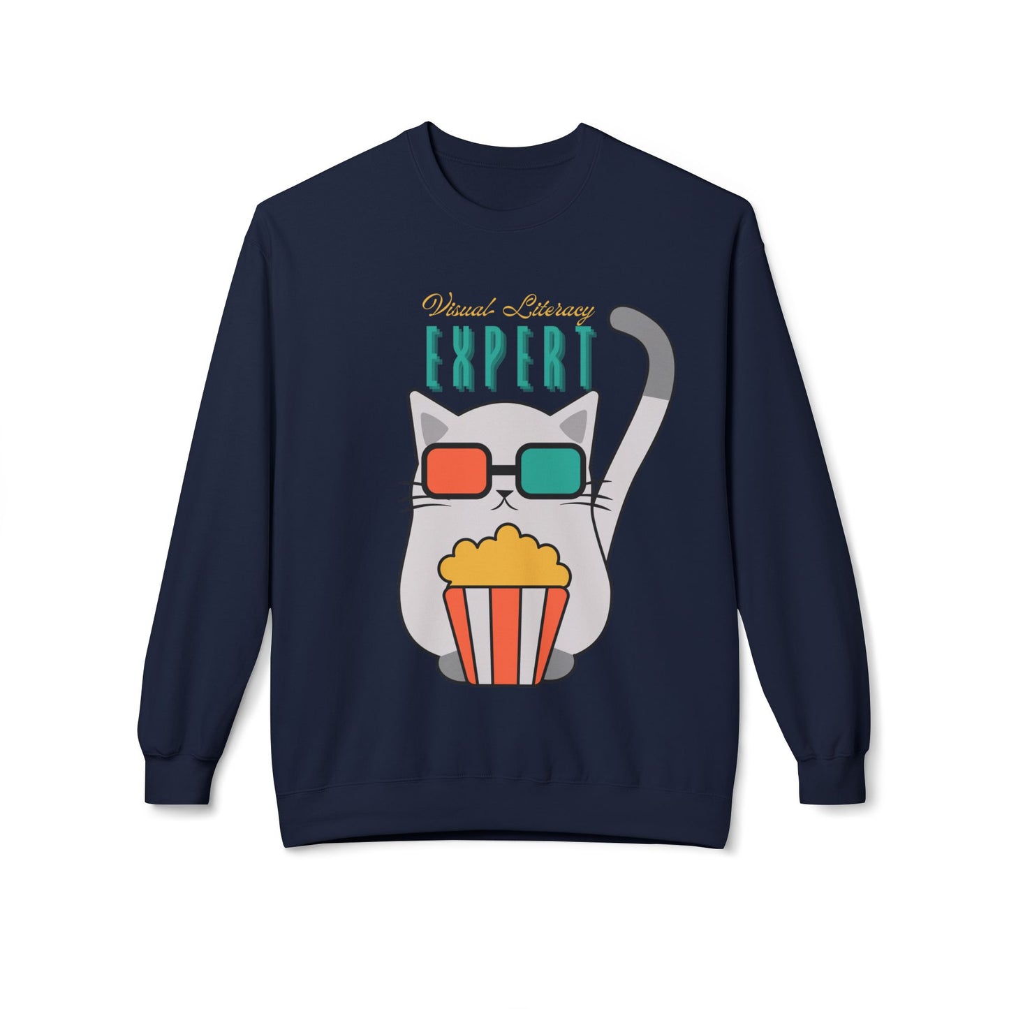 Teen/Adult Unisex Visual Literacy Expert Sweatshirt β Cute Cat Design for Movie & Book Lovers