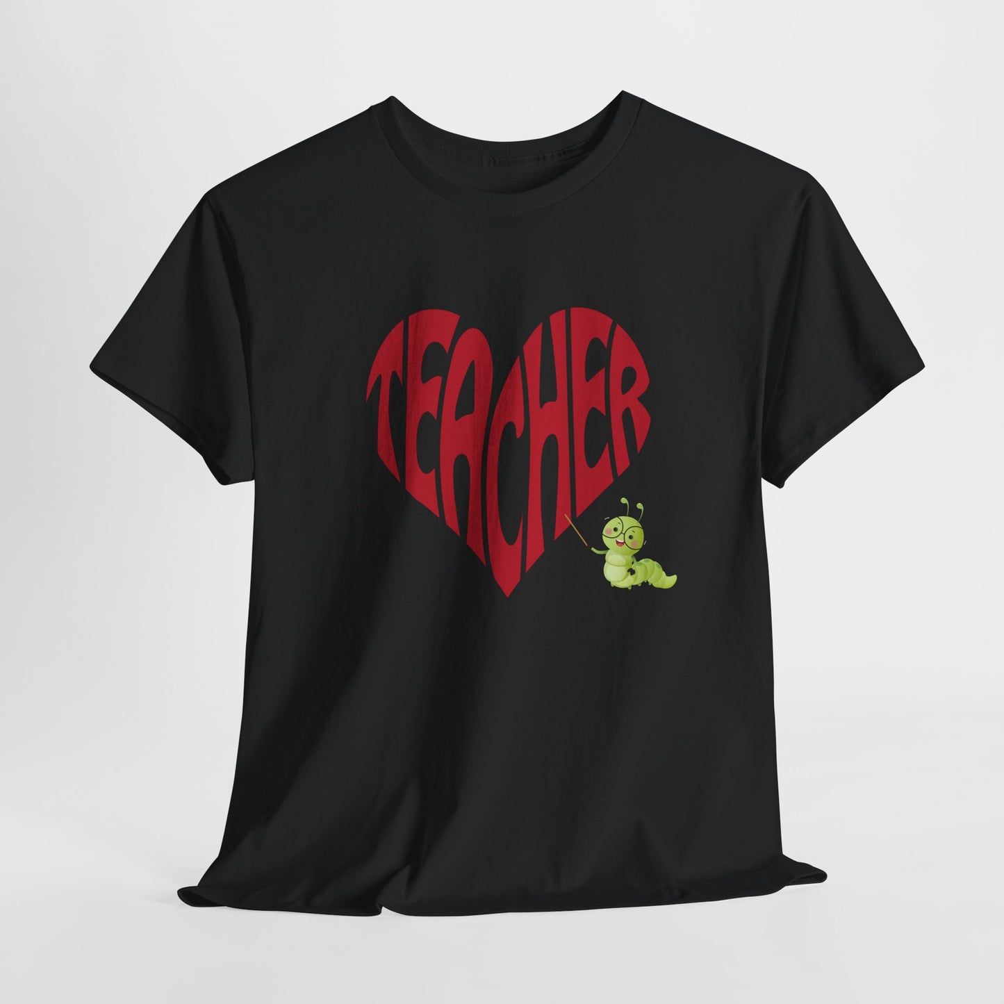 Teen/Adult Unisex Teacher Heart Tee – Retro Style with Bookworm Charm