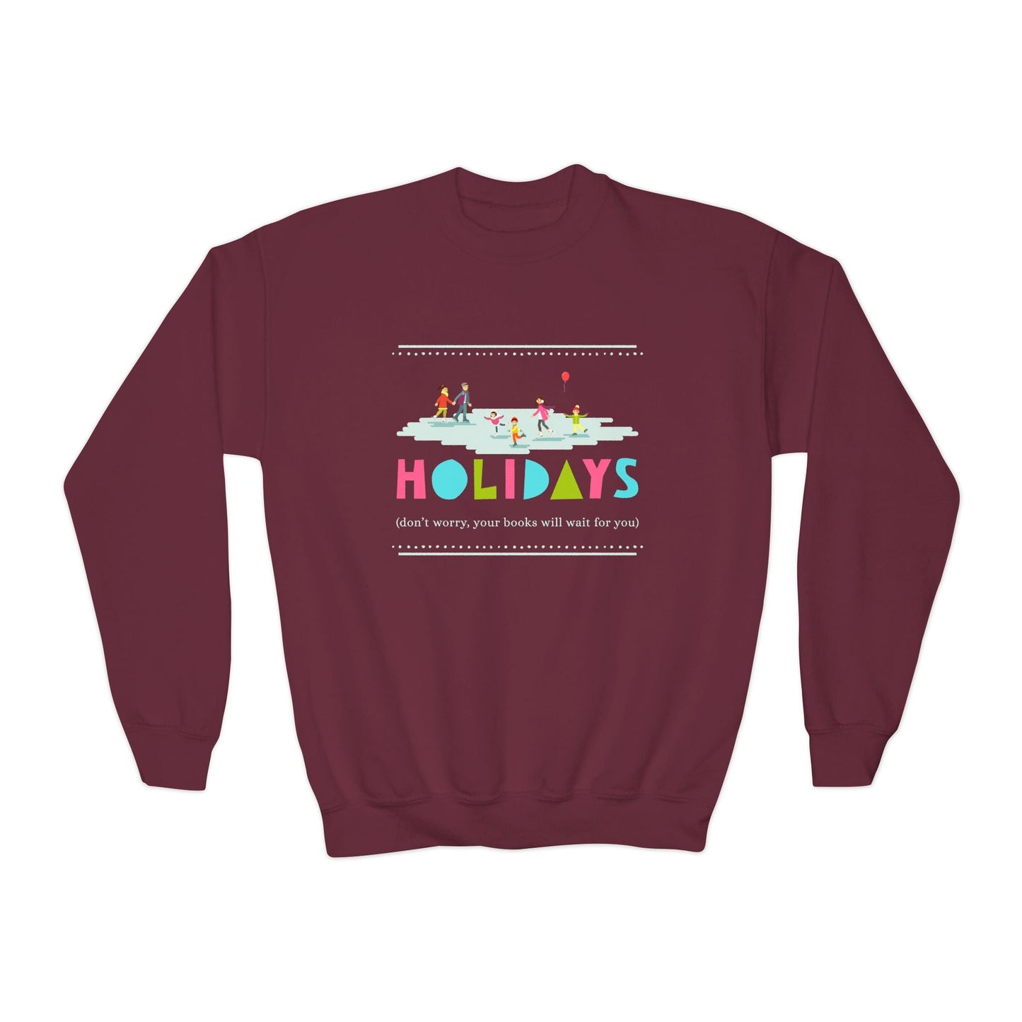 Youth Holidays Ice Skating Sweatshirt – Cozy Winter Reading Break Design Printify