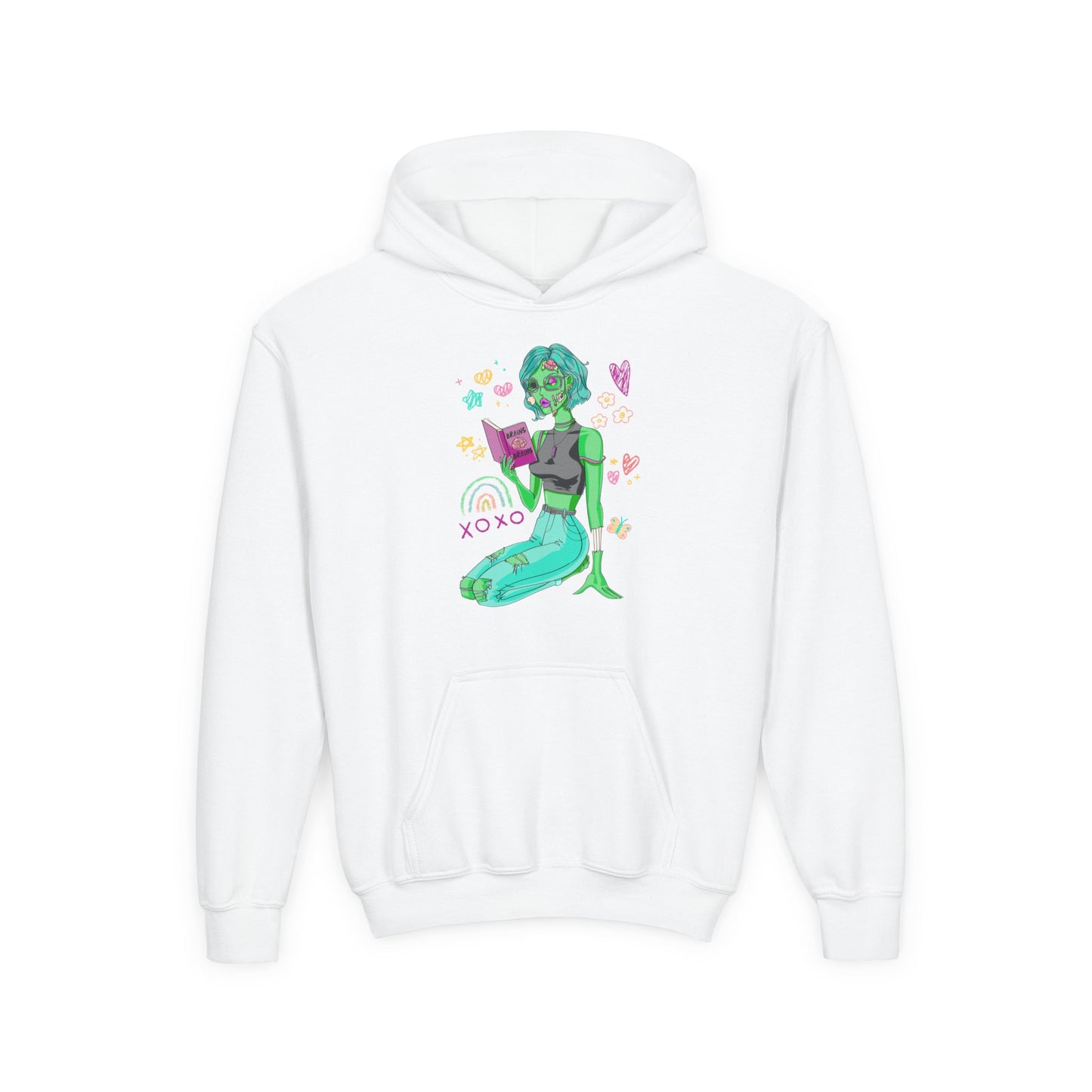 Youth Reading Zombie Hoodie – Cute Undead Bookworm Design