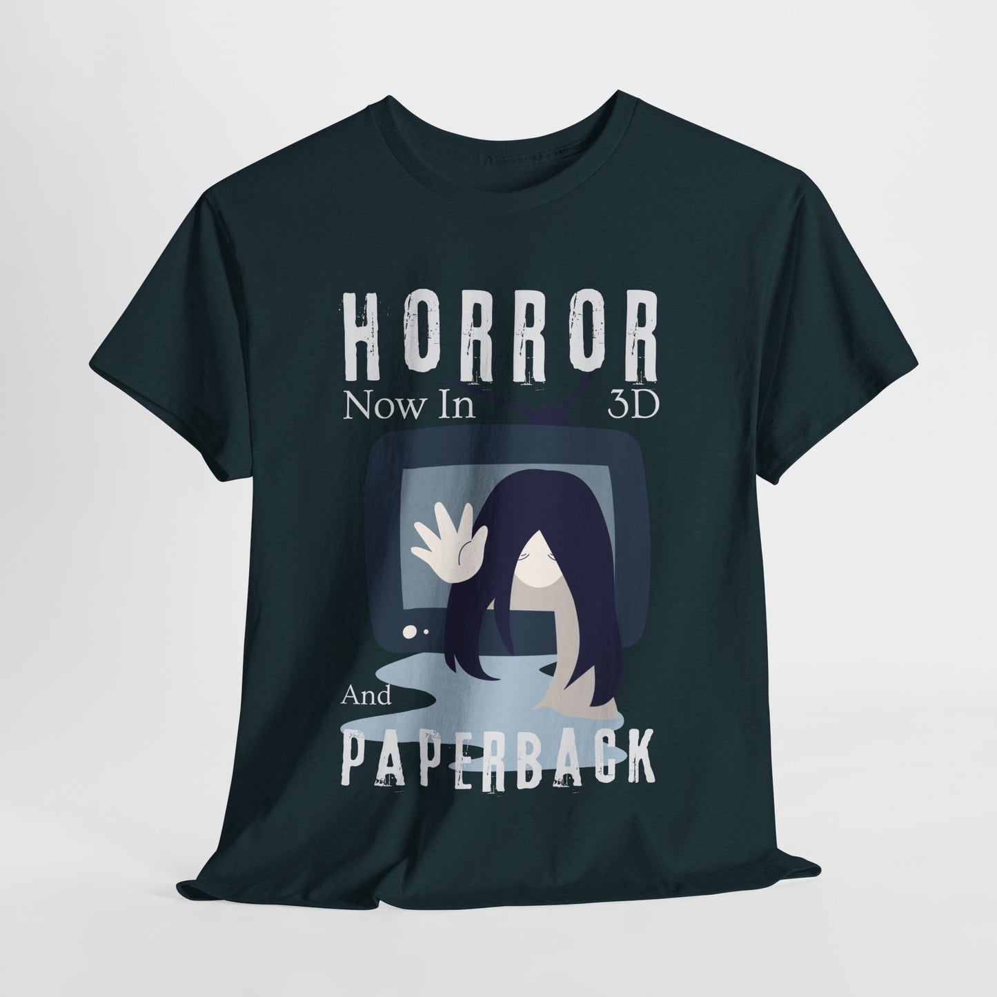 Teen/Adult Unisex Horror in 3D and Paperback T-Shirt – Creepy Retro Graphic Tee