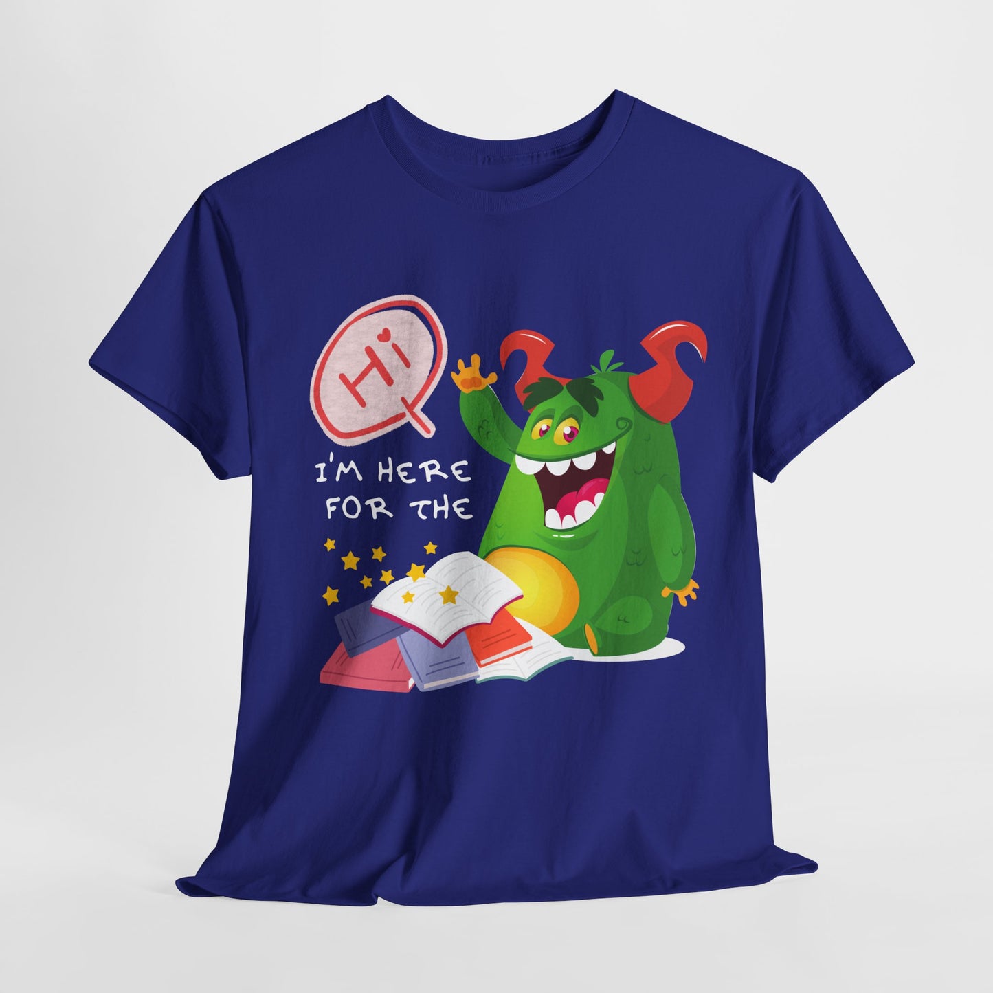 Teen/Adult Unisex “I’m Here for the Storytime” Tee – Cute Bookish Shirt for Fun-Loving Readers & Librarians