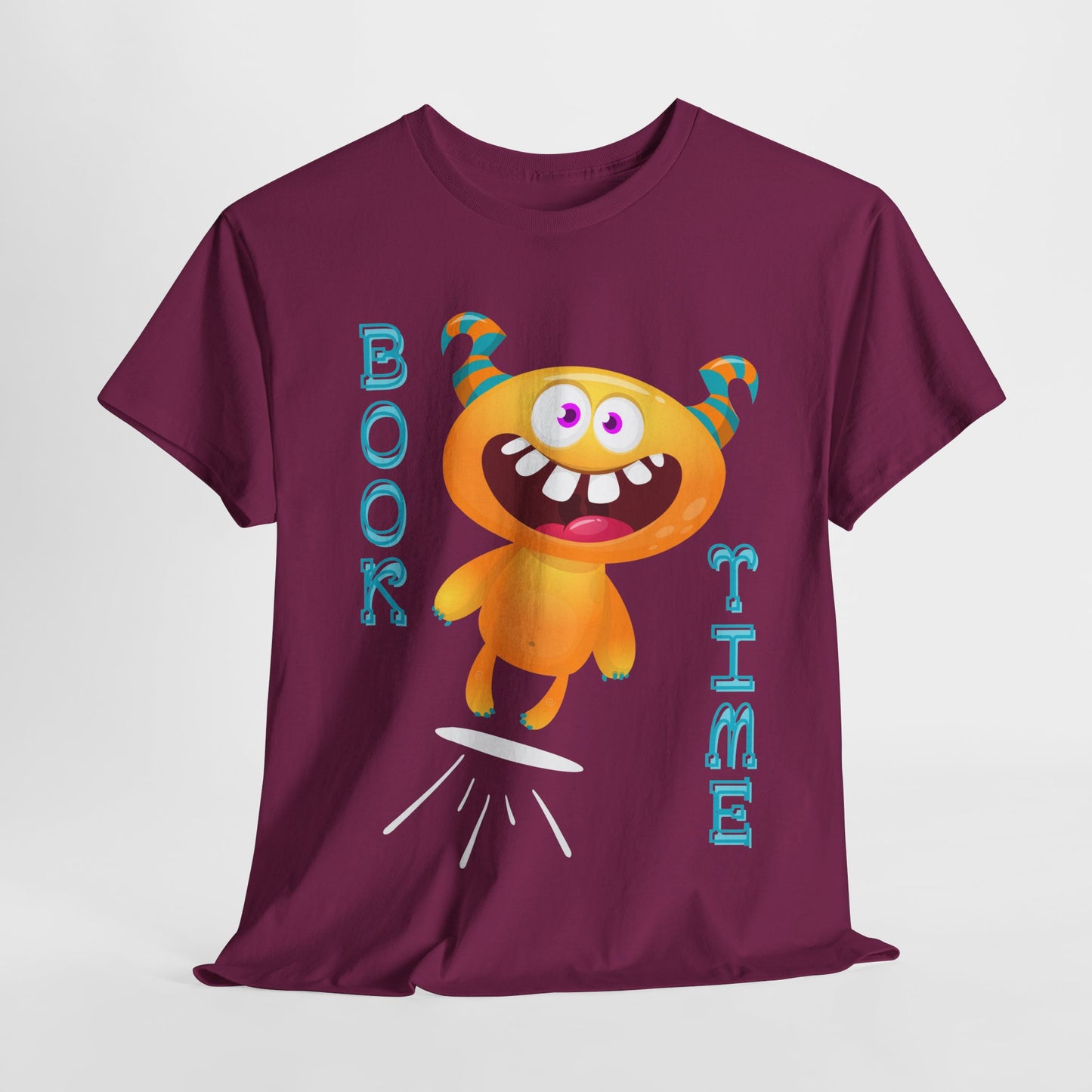 Teen/Adult Unisex “Book Time” Tee – Playful Yellow Monster Reader Shirt for Book Lovers