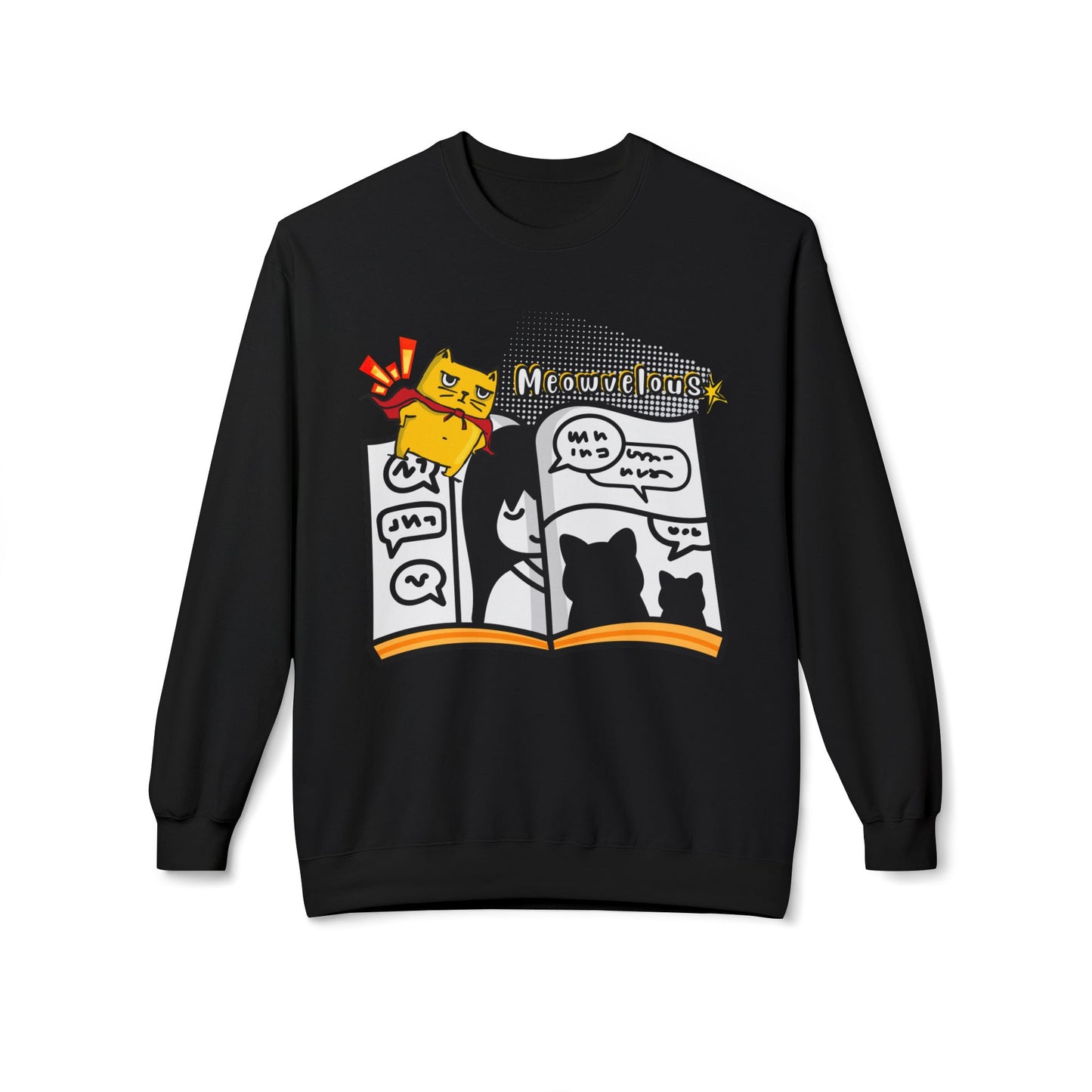 Teen/Adult Unisex Meowvelous Sweatshirt β Super Cat Comic Reader Crewneck