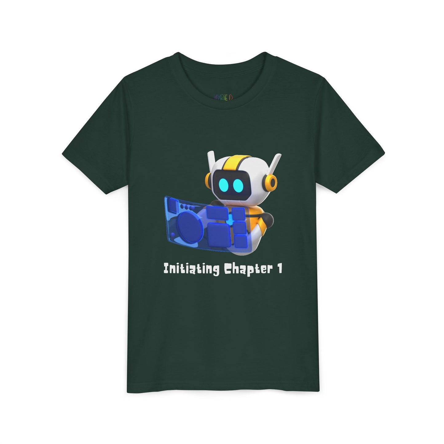 Youth Initiating Chapter 1 Tee – Robot Reading Adventure Shirt, A fun first chapter for future book lovers and digital dreamers alike.