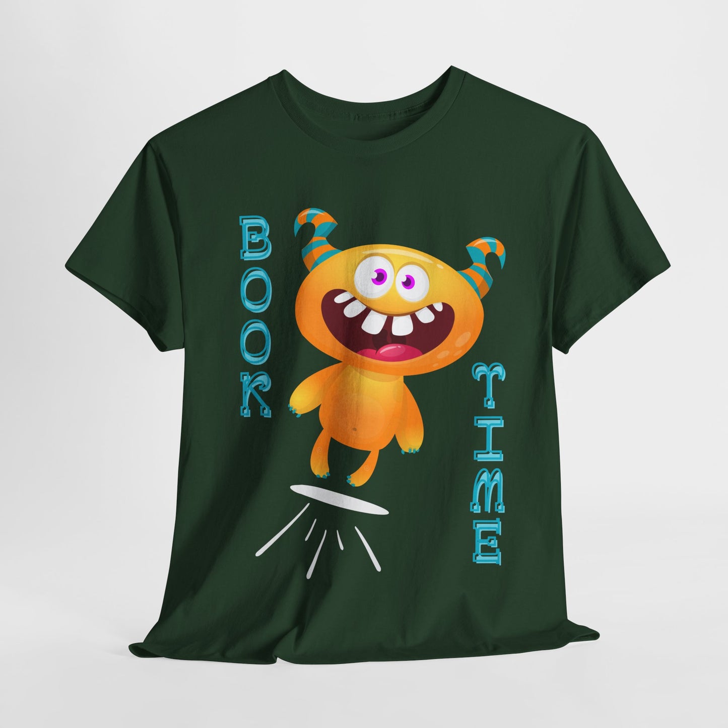 Teen/Adult Unisex “Book Time” Tee – Playful Yellow Monster Reader Shirt for Book Lovers