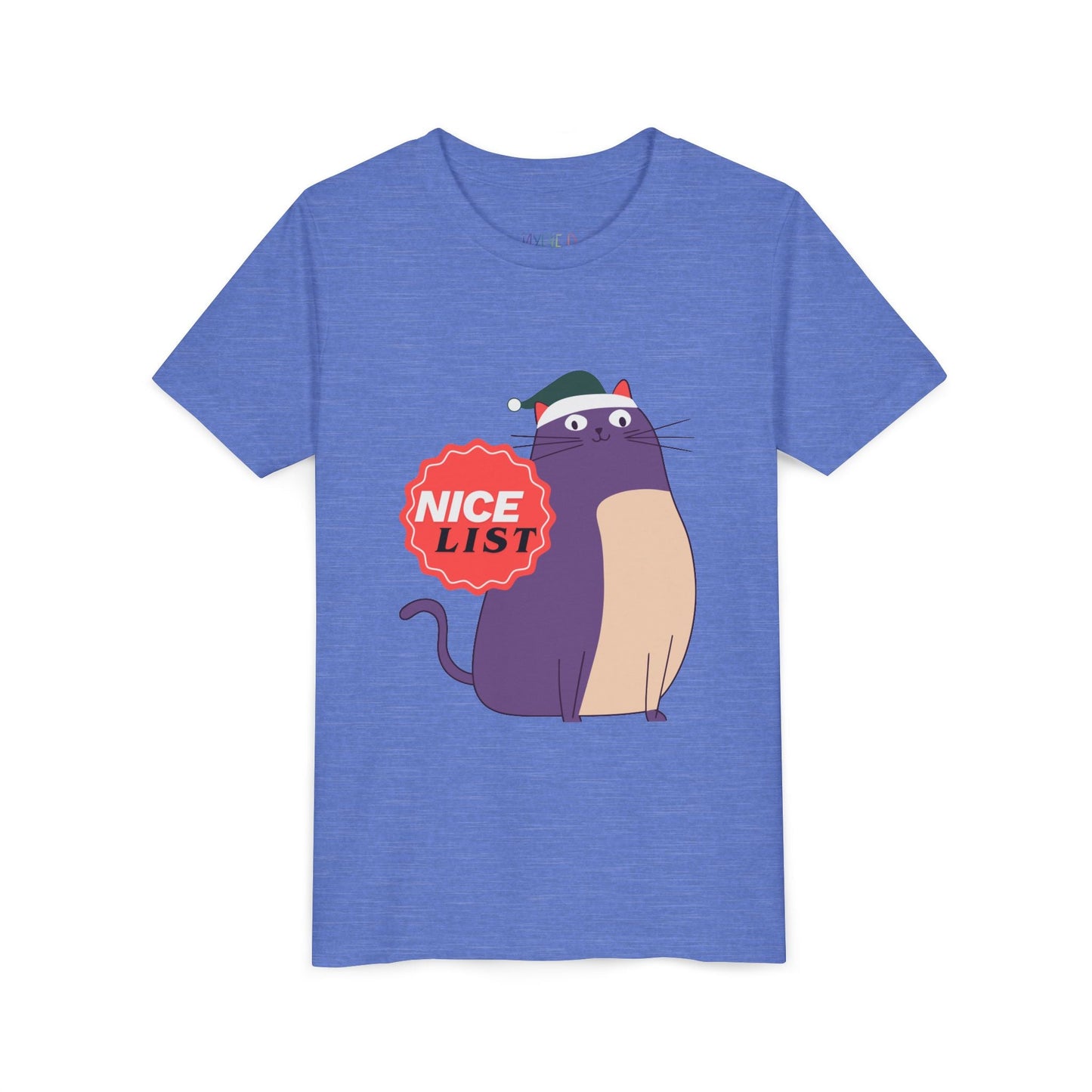 Youth Nice List T-Shirt – Holiday Cat Design Printify