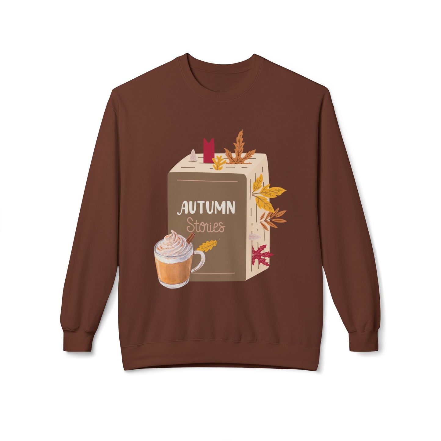 Teen/Adult Unisex Autumn Stories Sweatshirt – Fall Book Lover Crewneck with Coffee & Leaves