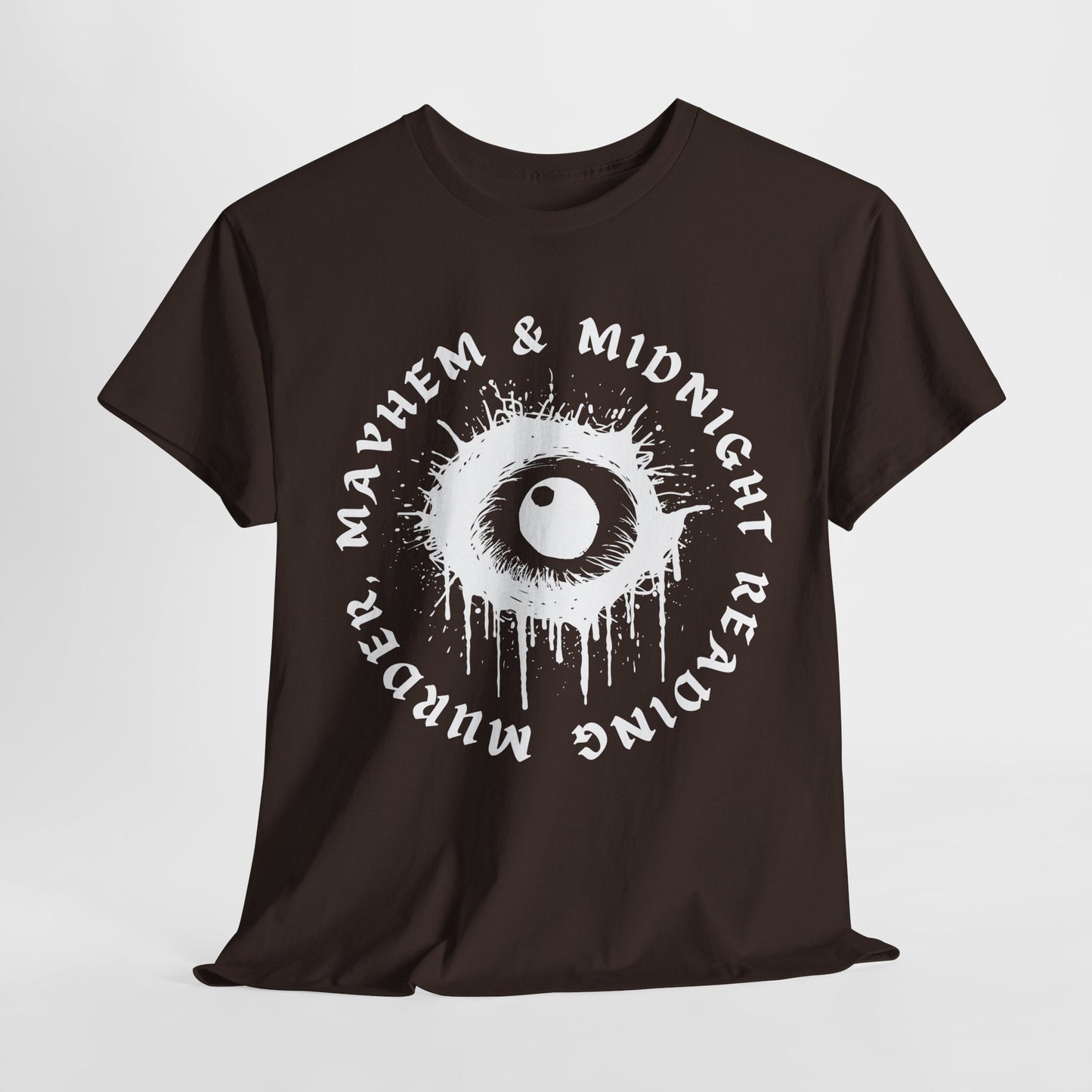 Teen/Adult Unisex Mayhem & Midnight Reading T-Shirt – Horror Eye Graphic Tee