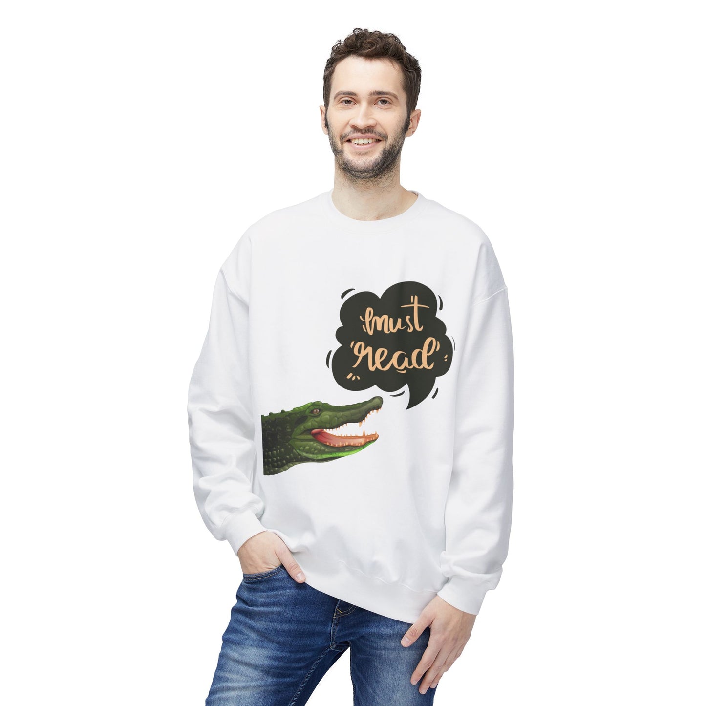 Teen/Adult Unisex Must Read Sweatshirt, Funny Crocodile Book Lover Crewneck