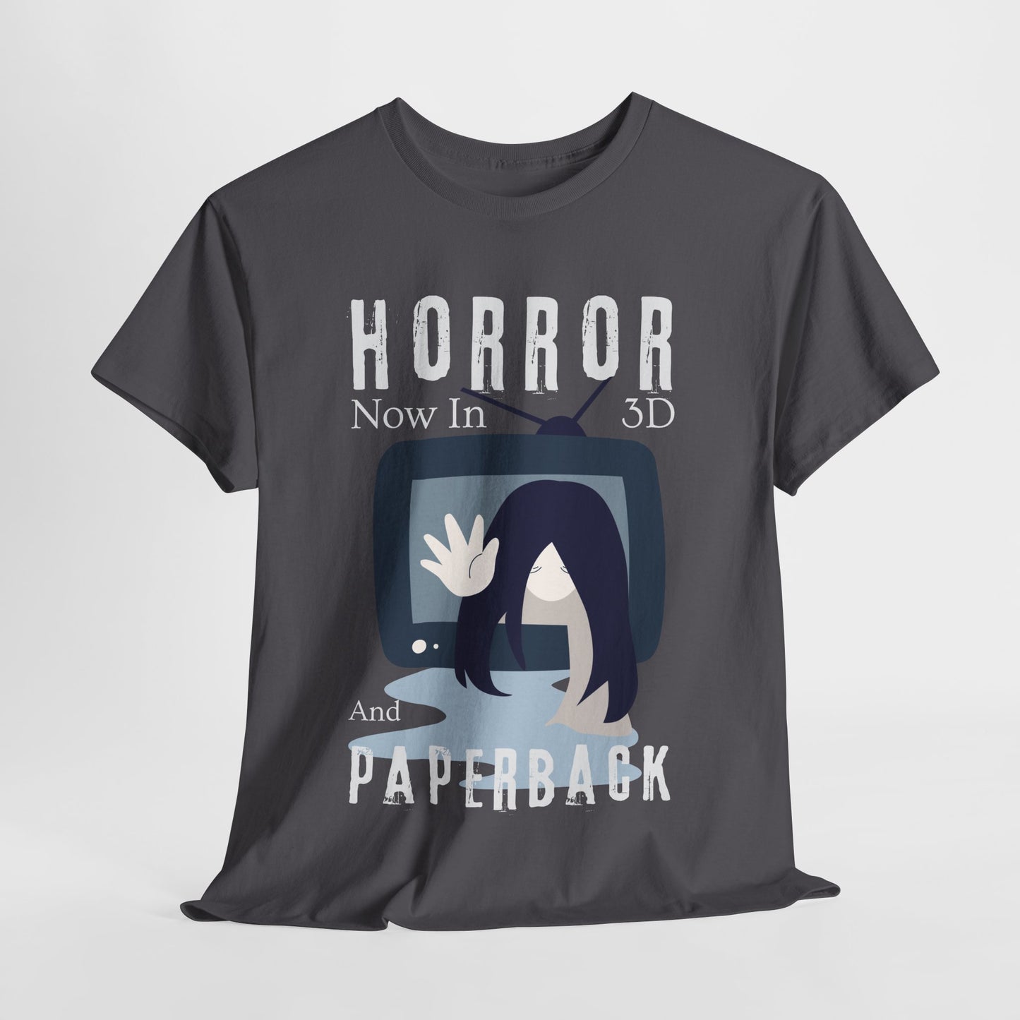 Teen/Adult Unisex Horror in 3D and Paperback T-Shirt – Creepy Retro Graphic Tee