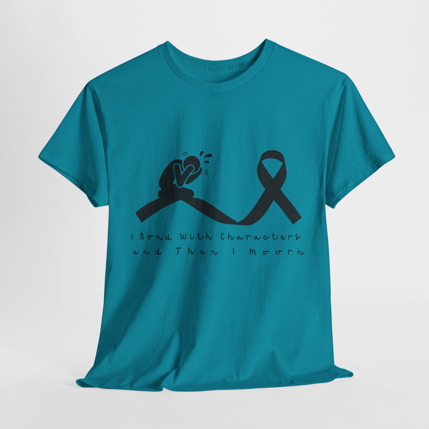 Teen/Adult Unisex I Bond With Characters and Then I Mourn Tee – Book Loss Awareness (Ribbon Edition)