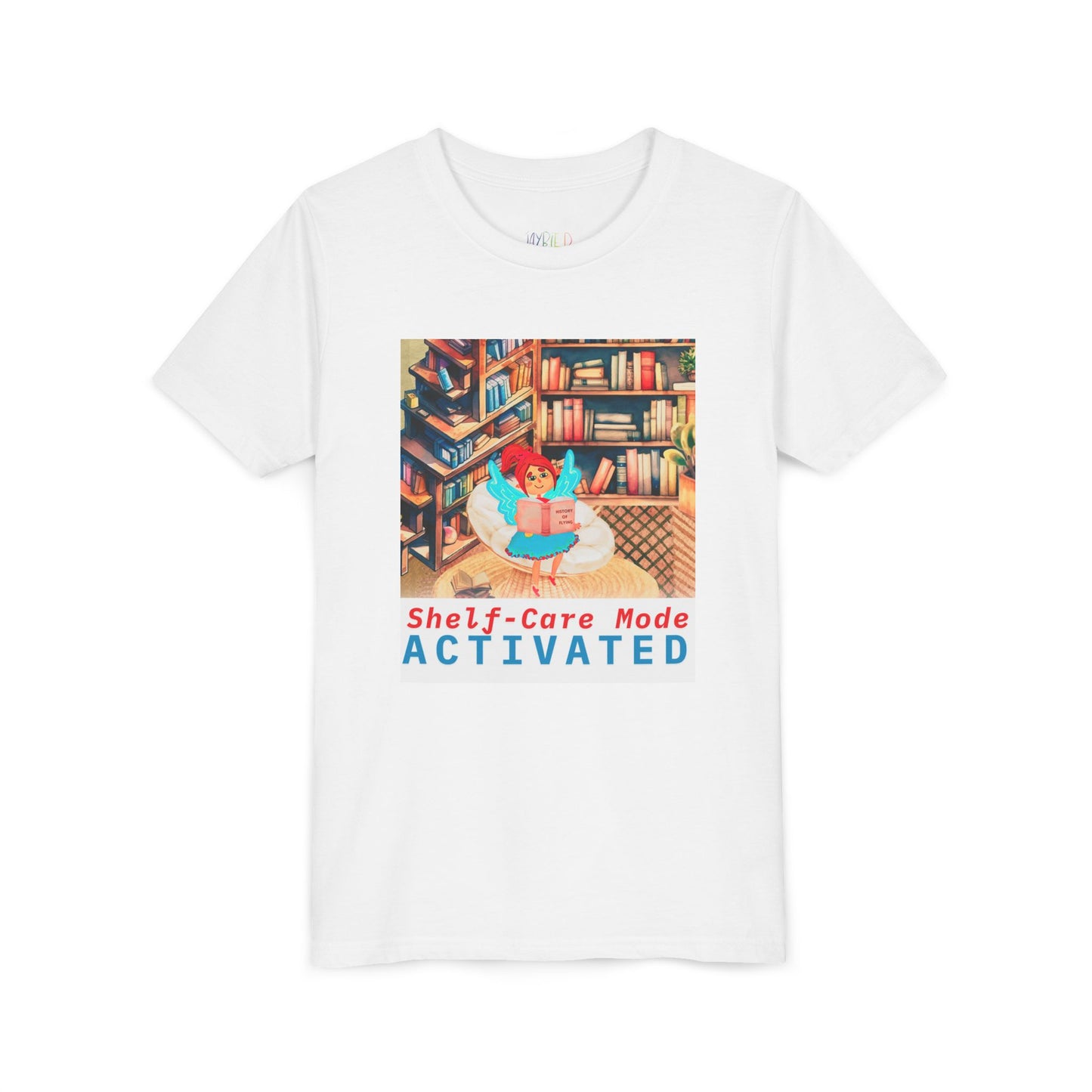 Youth Shelf-Care Mode Activated Youth Tee – Recharge with a Good Book