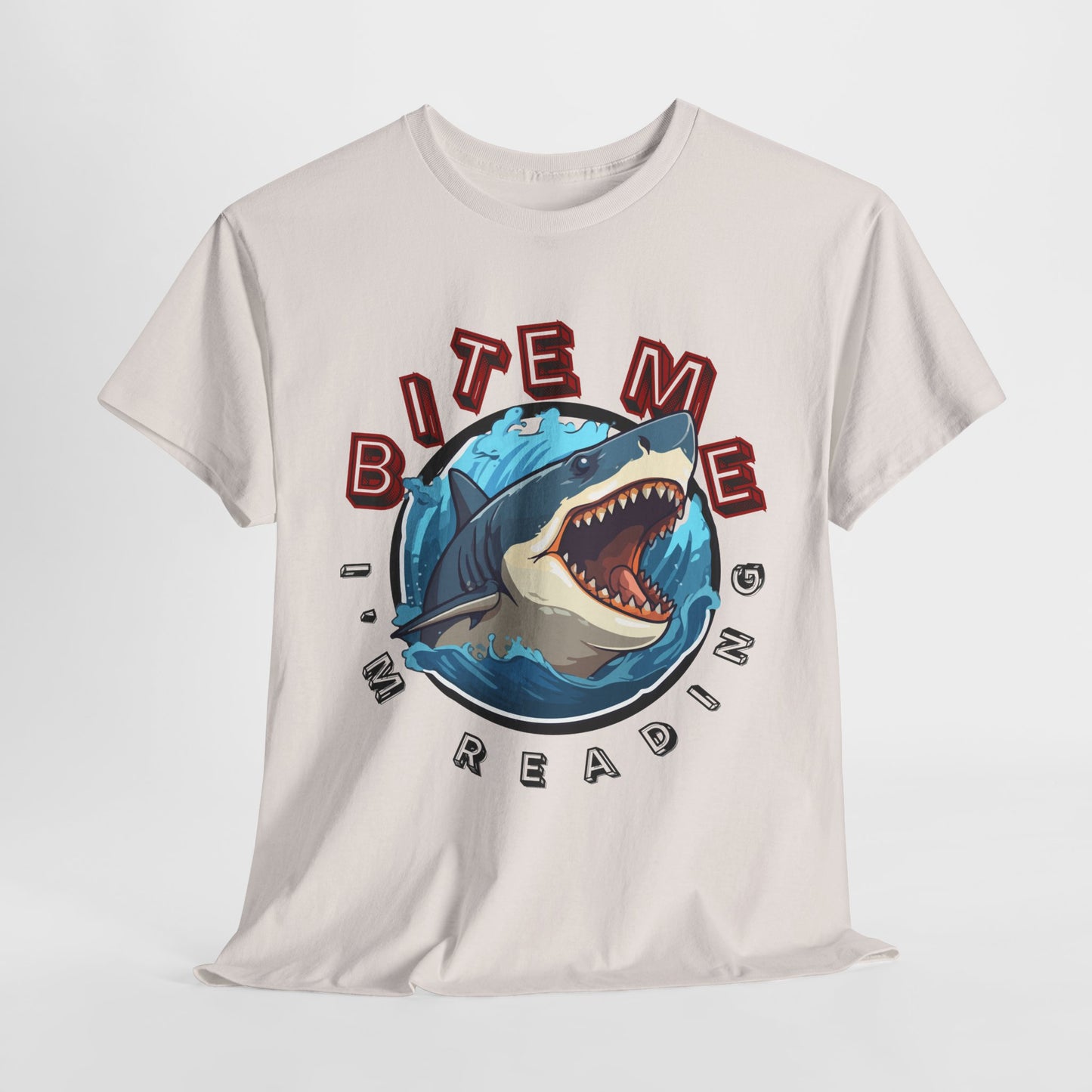 Teen/Adult Unisex Bite Me I'm Reading Tee – Shark Shirt for Fierce Bookworms