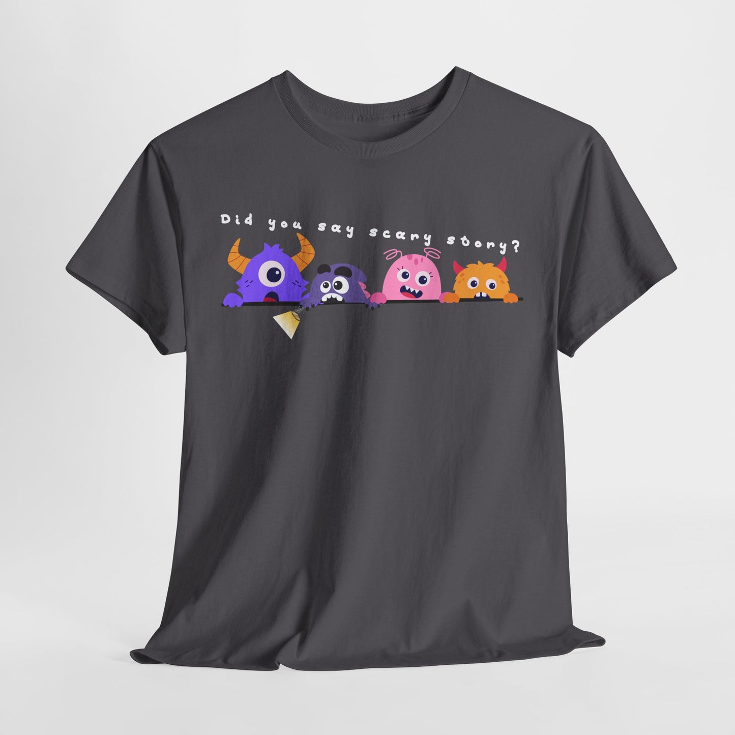 Teen/Adult Unisex “Did You Say Scary Story?” Tee – Creepy-Cute Read-Aloud Shirt for Bookworms & Storytellers