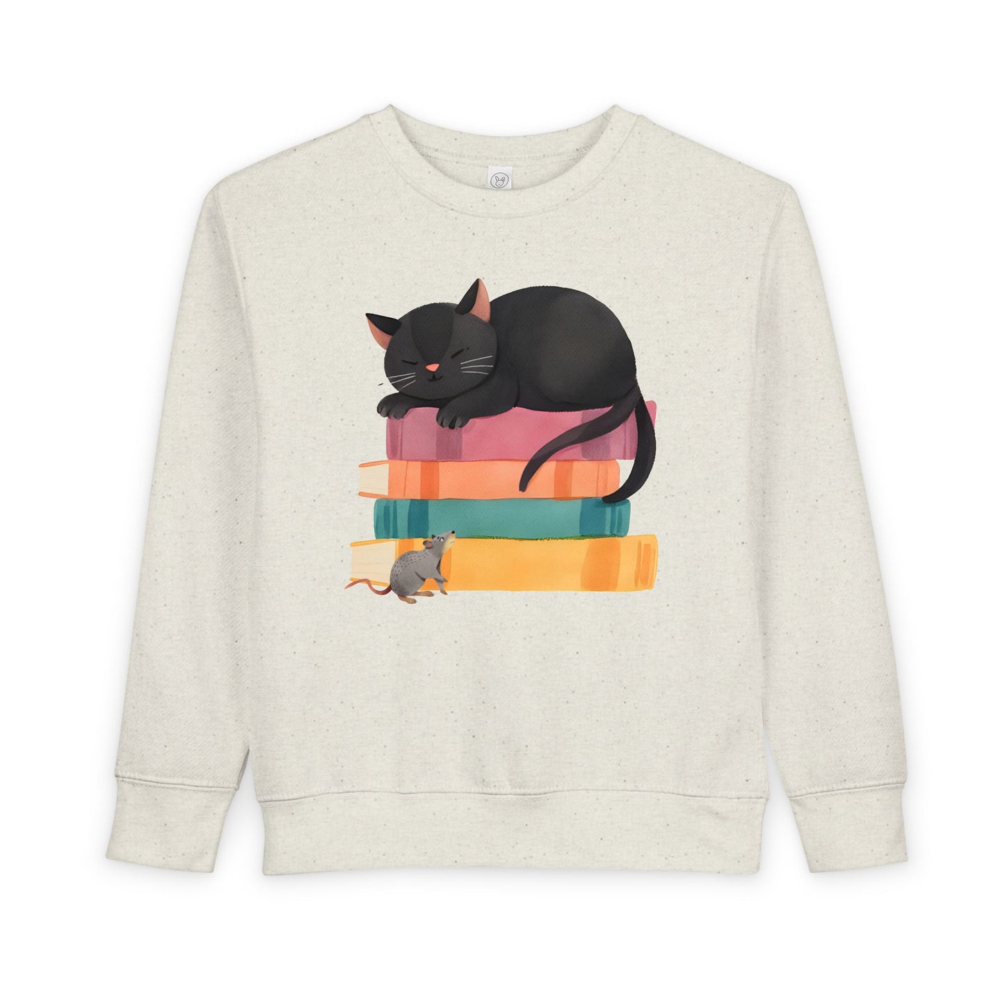 Toddler Cat Nap Story Stack Sweatshirt β Cozy Reading Cat & Mouse Crewneck for Book-Loving Kids