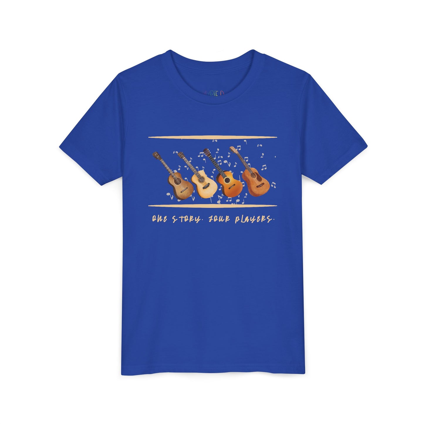 Youth One Story. Four Players. Tee β Guitar Ensemble Shirt for Collaborative Creatives (Words Edition)