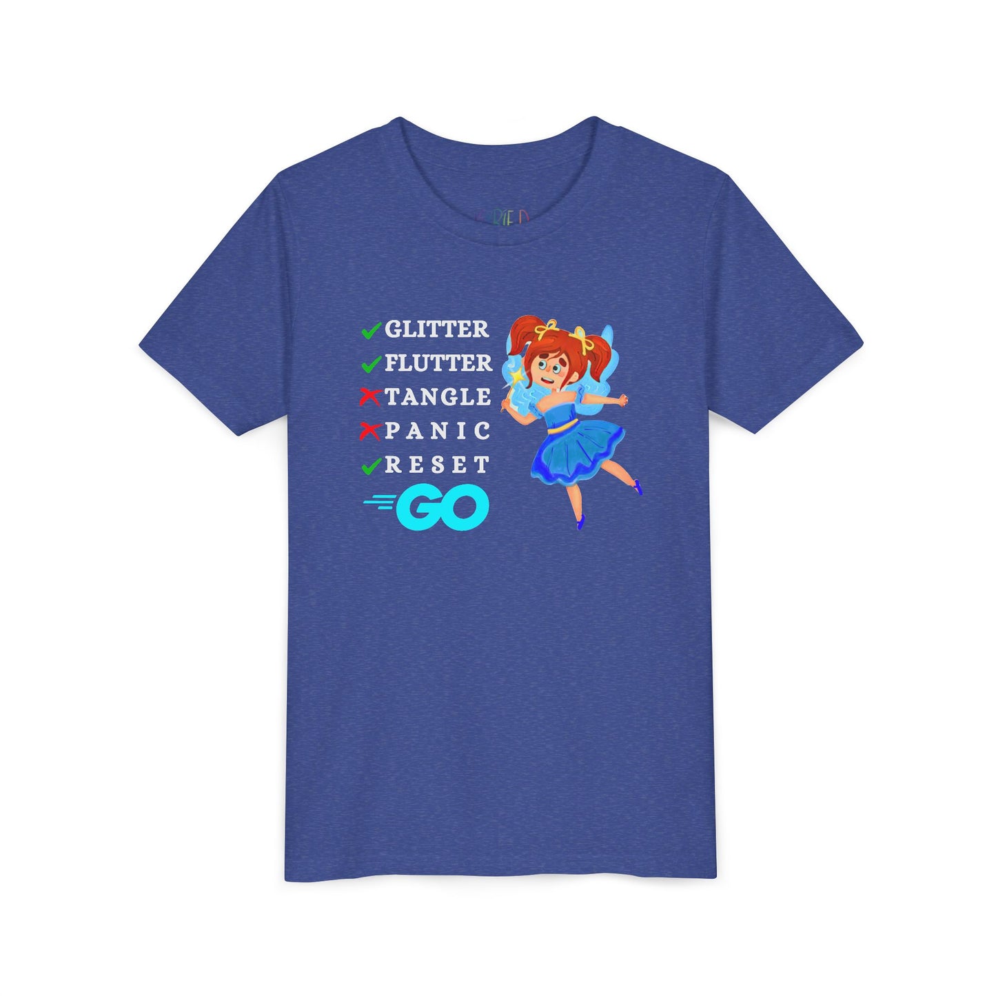 Youth Glitter. Flutter. Reset. GO. Tee – Bounce Back Like a Pro