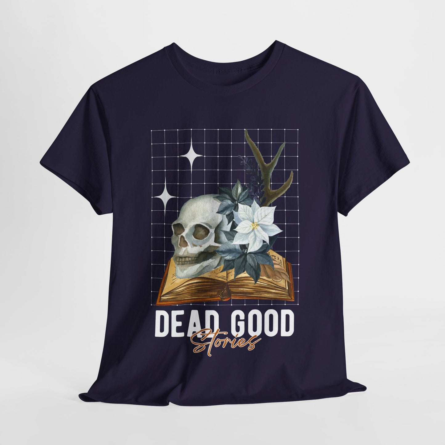 Teen/Adult Unisex Dead Good Stories T-Shirt β Skull & Book Horror Graphic Tee