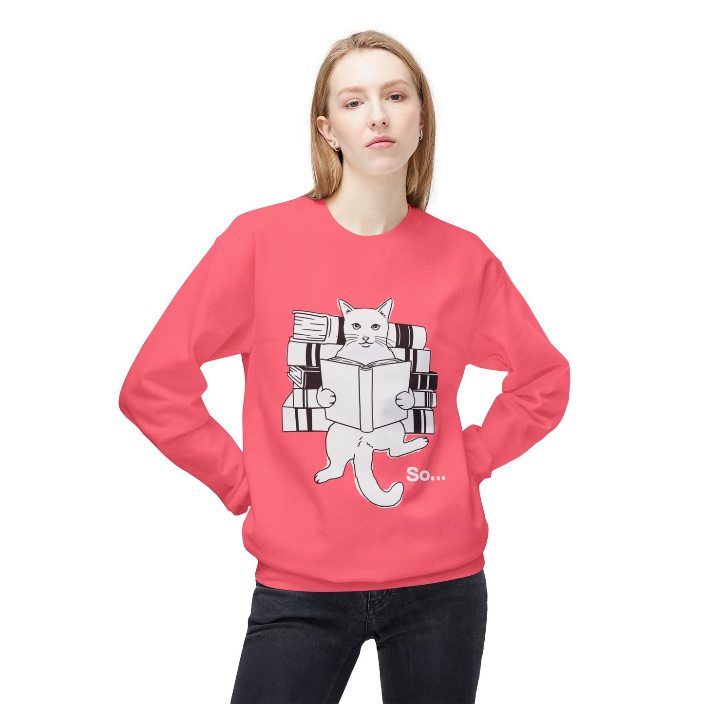 Teen/Adult Unisex So… Cat Reading Sweatshirt – Funny Book Lover Design for Introverts and Thinkers