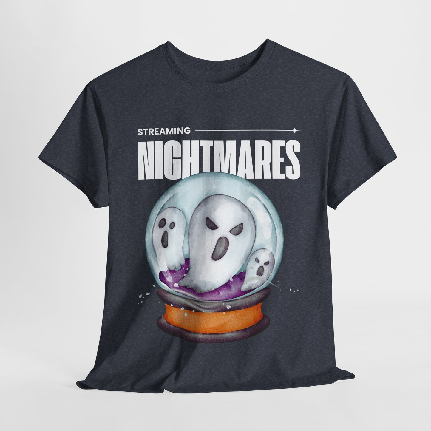 Teen/Adult Unisex "Streaming Nightmares" Ghost Globe T-Shirt โ Haunted Horror Apparel