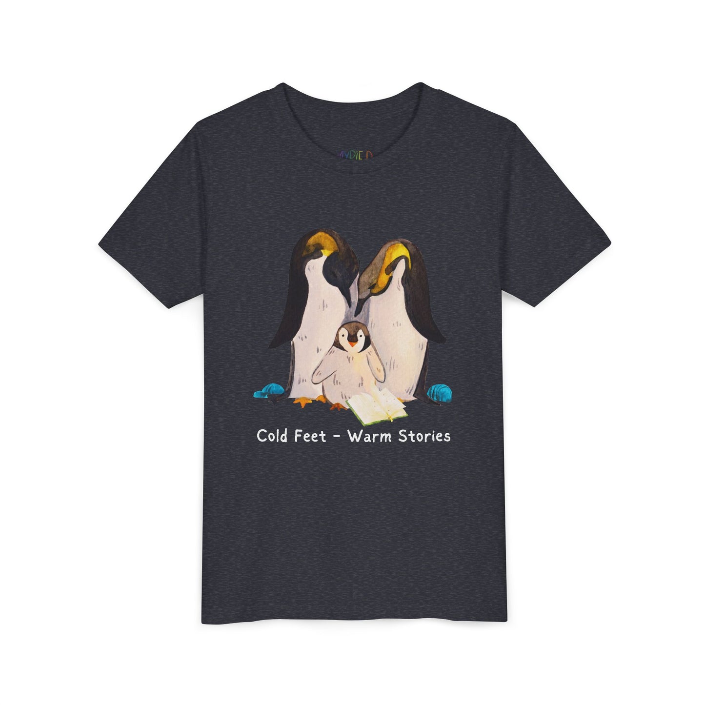 Youth Cold Feet β Warm Stories Tee β Cozy Penguin Shirt for Wintertime Readers