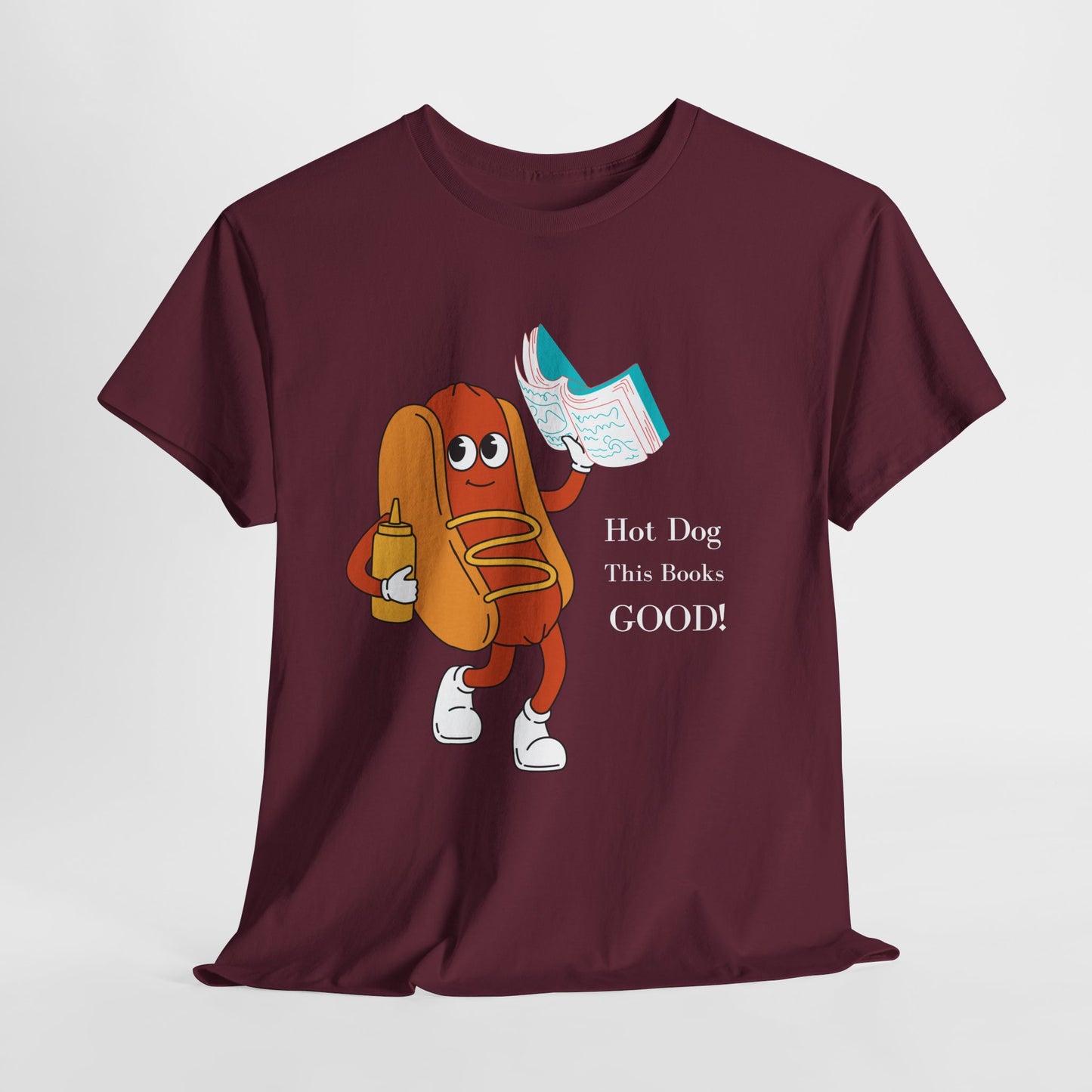 Teen/Adult Unisex Hot Dog, This Book’s GOOD! Tee – Punny Apparel for Hungry Readers