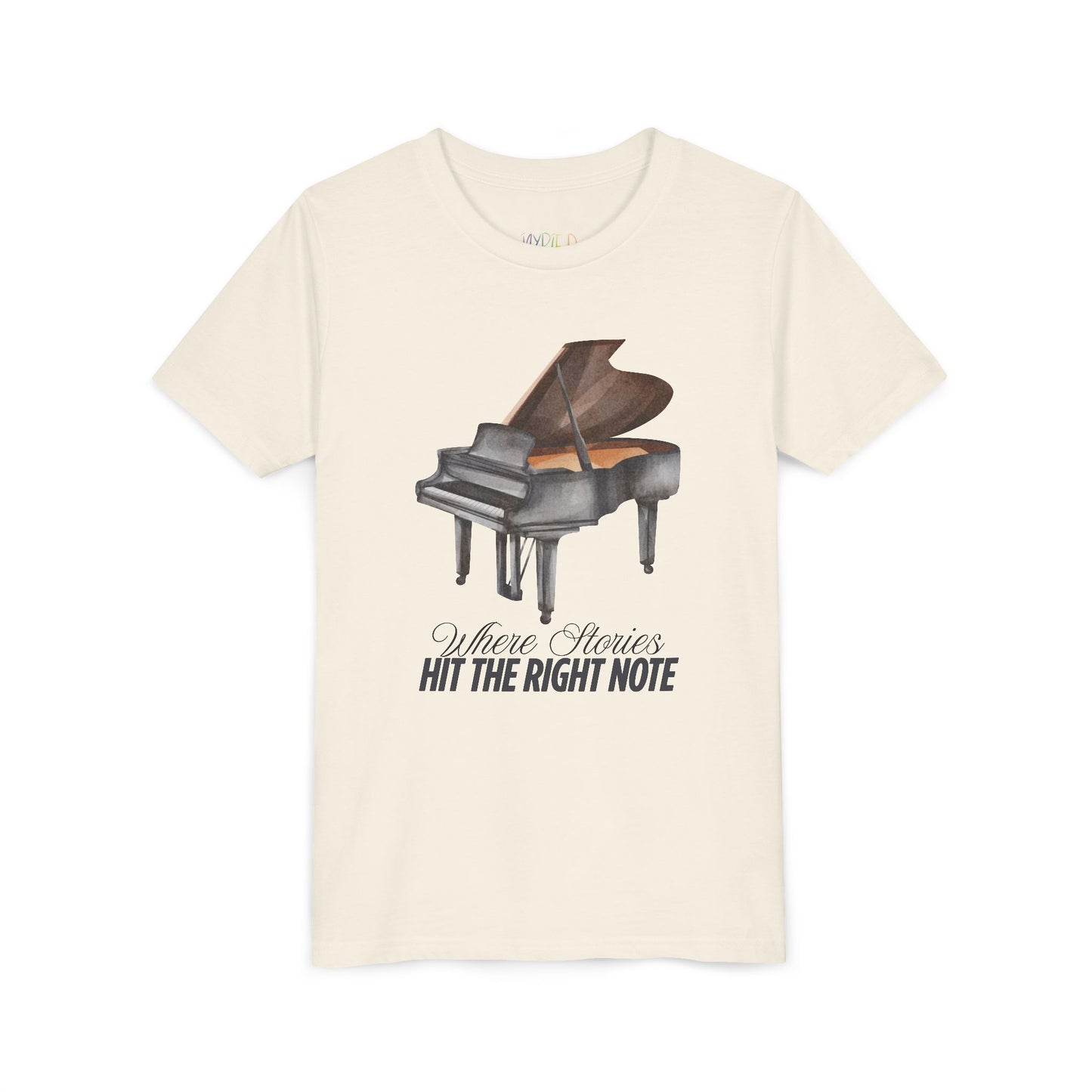 Youth Where Stories Hit the Right Note Tee – Piano Shirt for Kids Who Love Music and Meaning