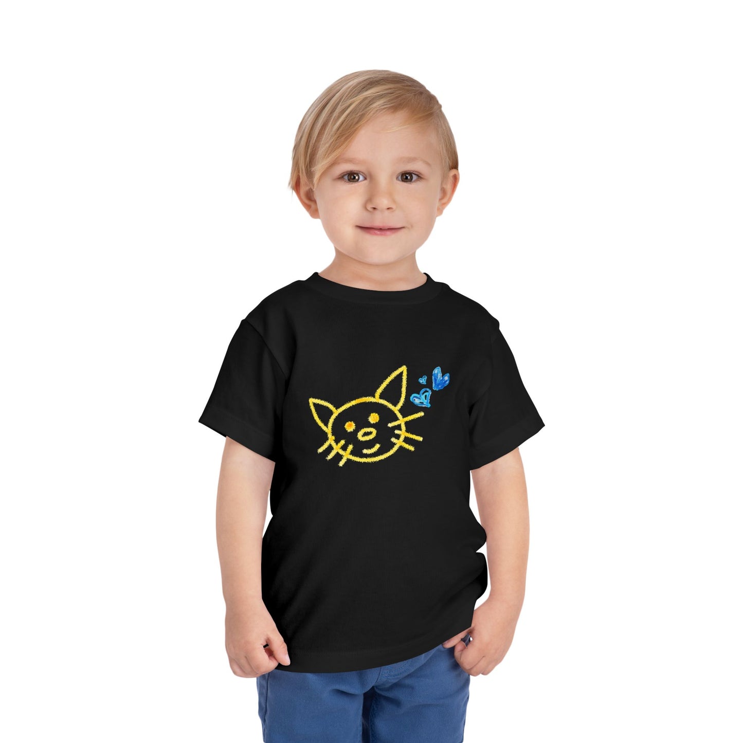 Toddler Smiley Scribble Cat Tee β Whimsical Kitty Shirt for Little Animal Lovers