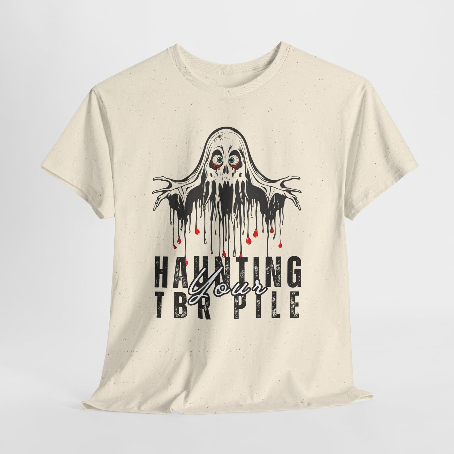 Teen/Adult Unisex Haunting Your TBR Pile T-Shirt – Horror Reader Graphic Tee