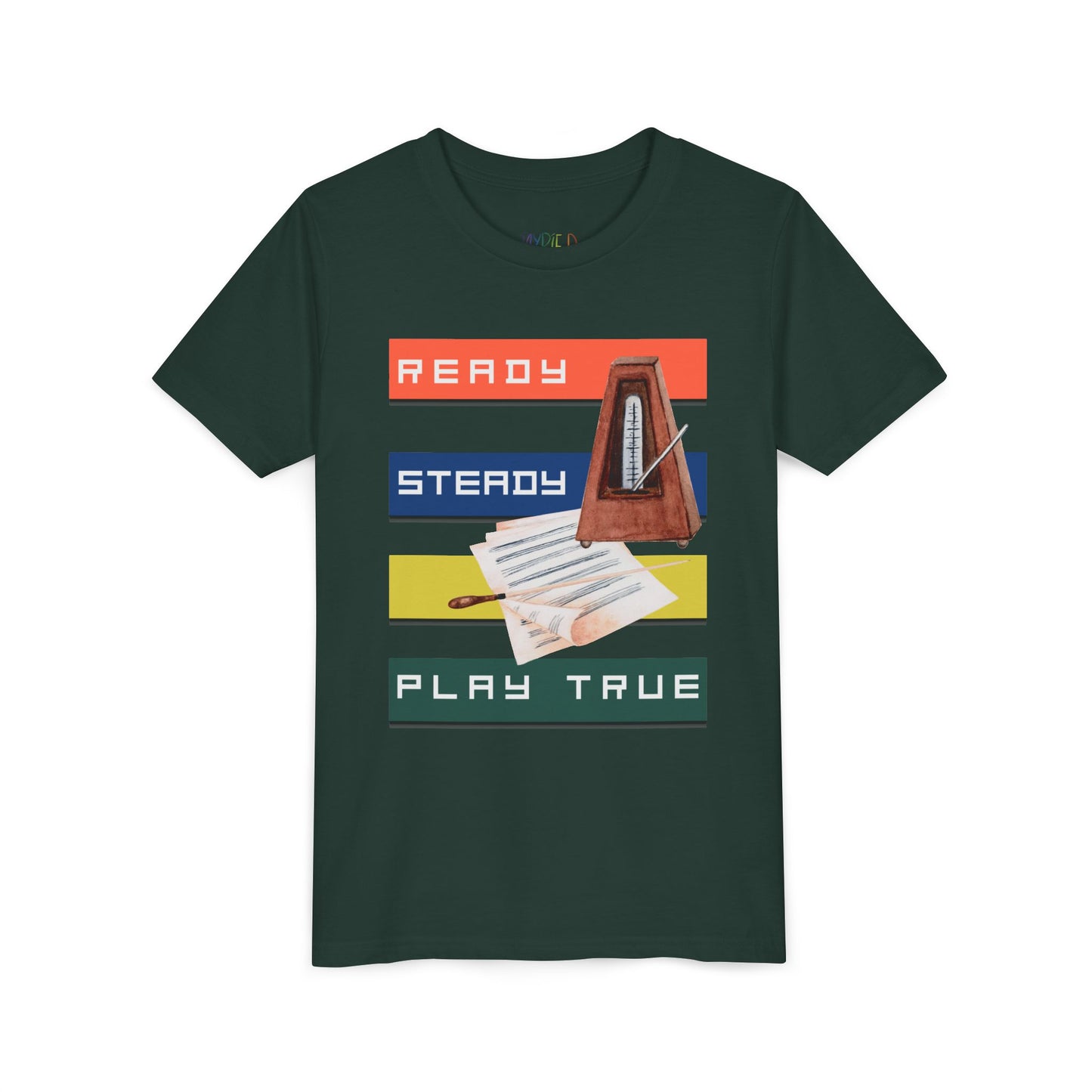 Youth Ready. Steady. Play True Tee – Metronome Shirt for Focused Young Musicians