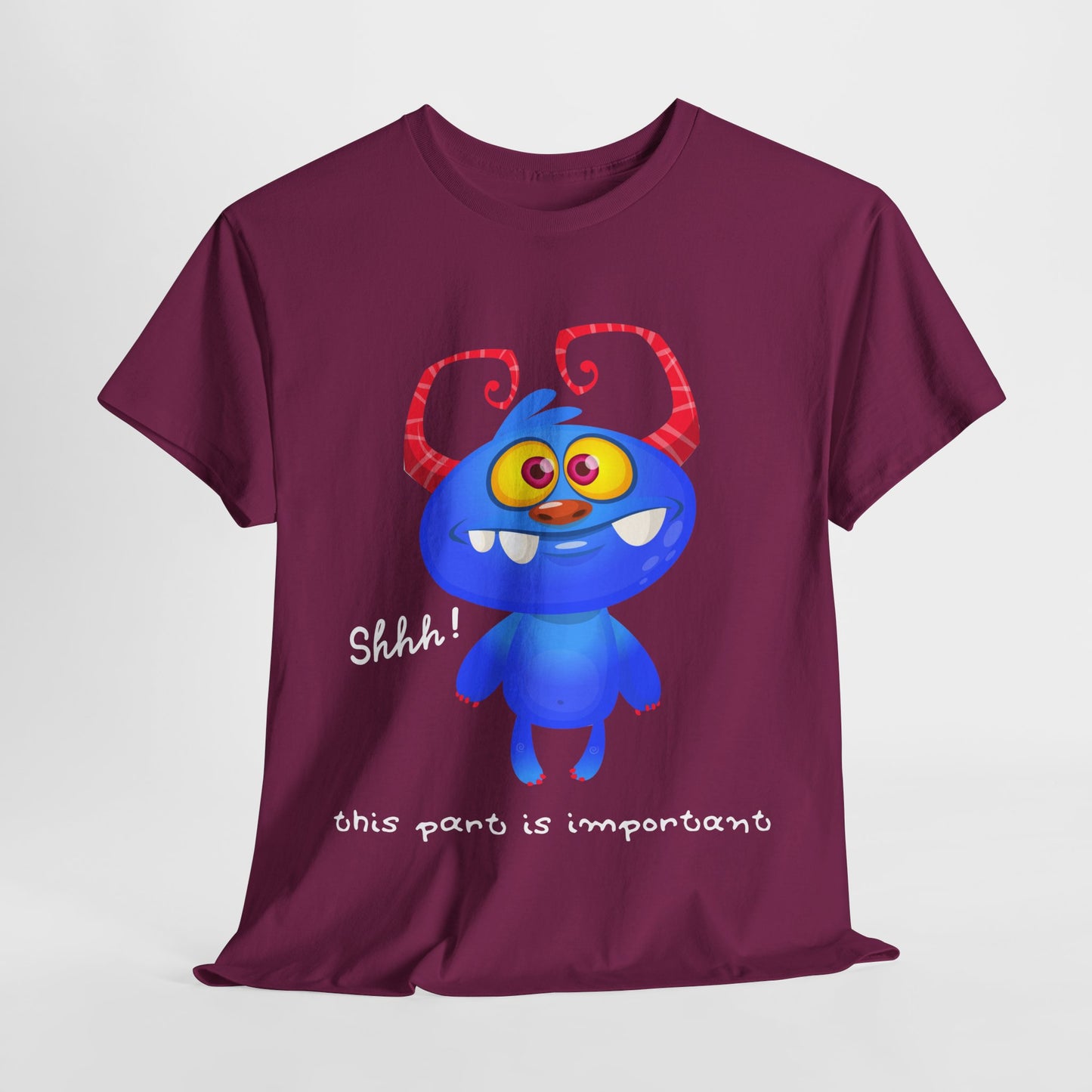 Teen/Adult Unisex “Shhh! This Part Is Important” Tee – Cute Blue Monster Quiet Zone Reading Shirt