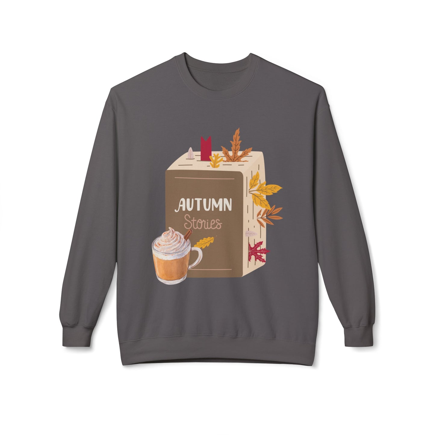 Teen/Adult Unisex Autumn Stories Sweatshirt – Fall Book Lover Crewneck with Coffee & Leaves