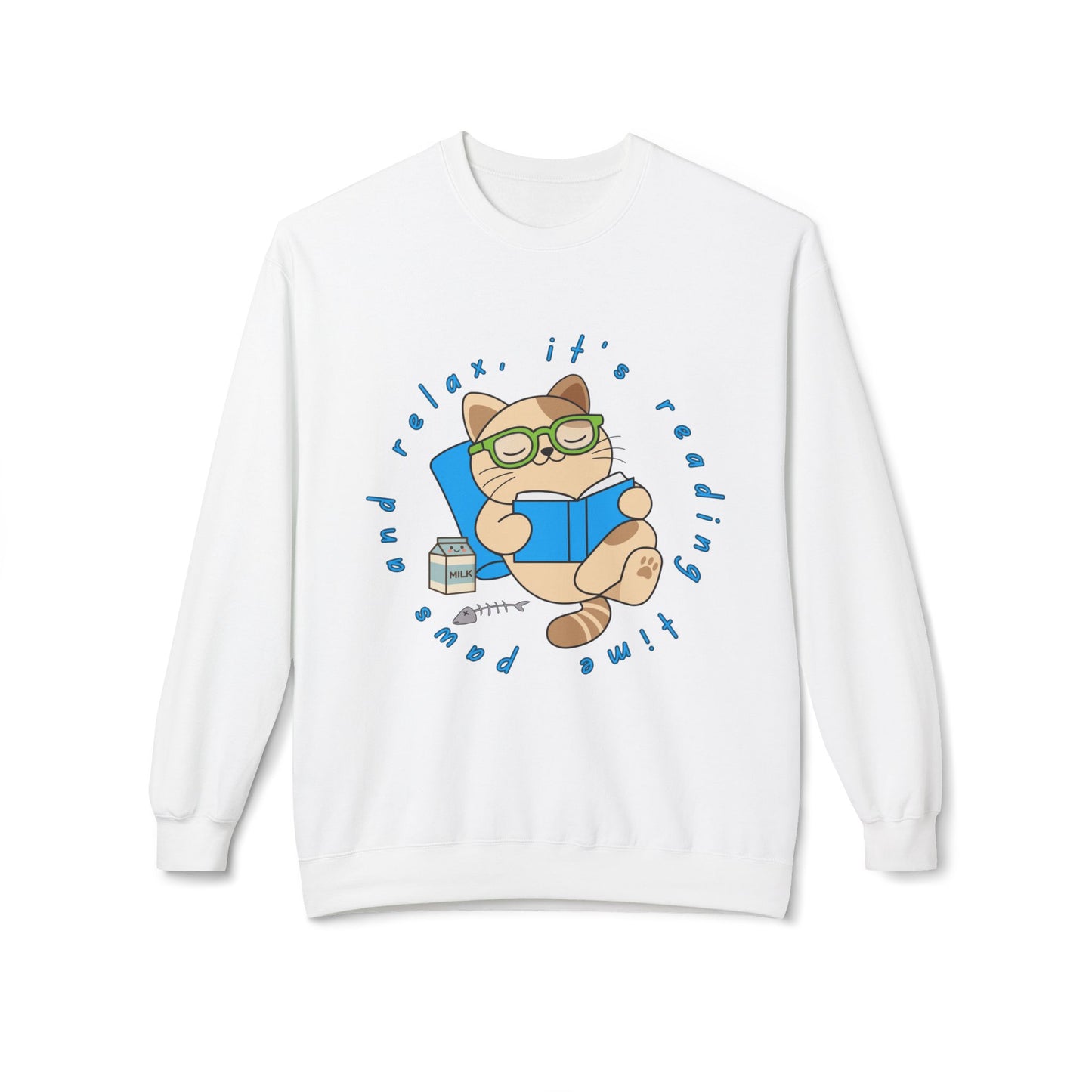 Teen/Adult Unisex Paws and Relax Sweatshirt – Cozy Cat Reading Time Design