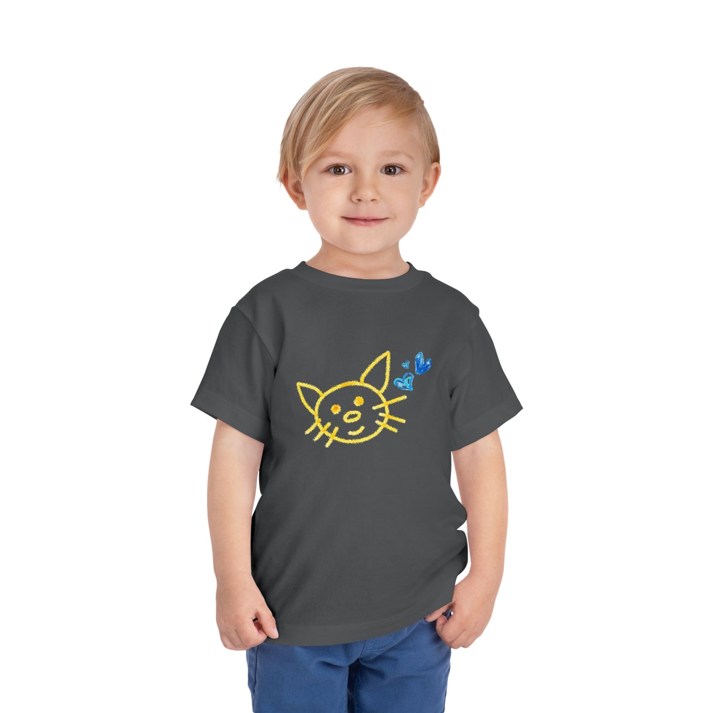 Toddler Smiley Scribble Cat Tee β Whimsical Kitty Shirt for Little Animal Lovers