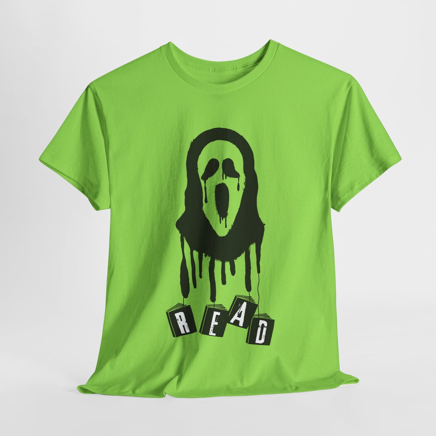 Teen/Adult Unisex Horror Mask READ T-Shirt – Creepy Book Lover Graphic Tee