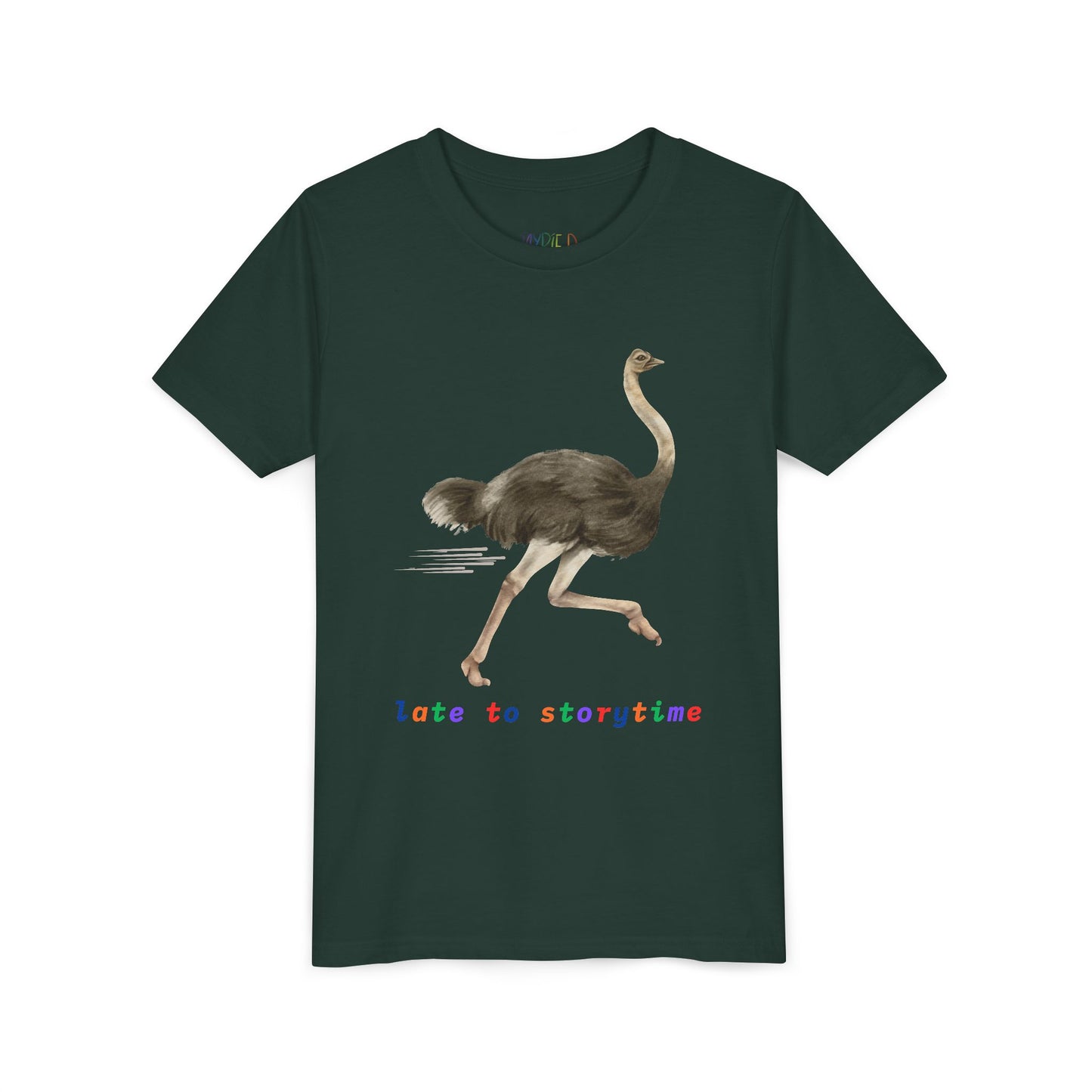 Youth Late to Storytime Tee – Funny Ostrich Shirt for Bookish Speedsters