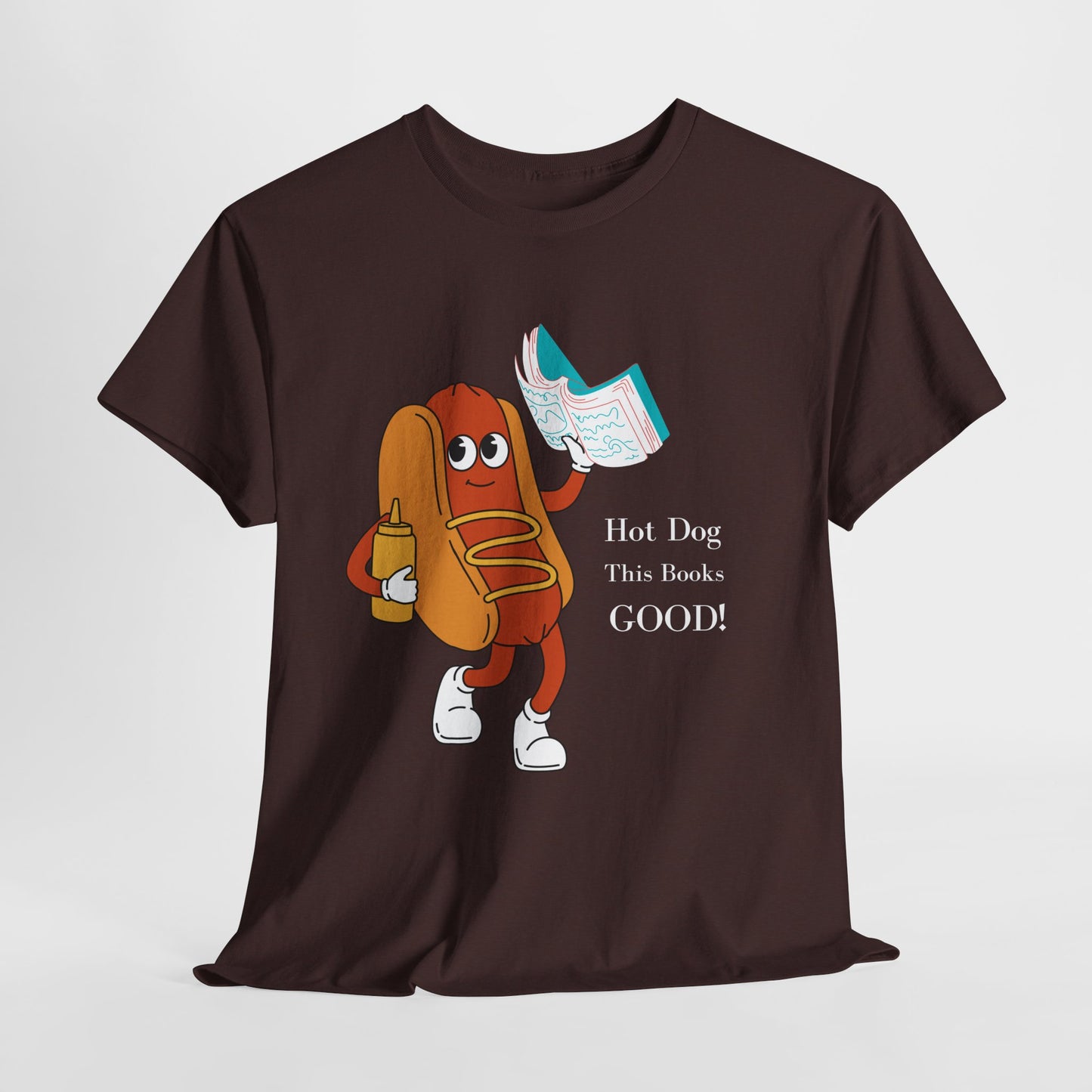 Teen/Adult Unisex Hot Dog, This Book’s GOOD! Tee – Punny Apparel for Hungry Readers