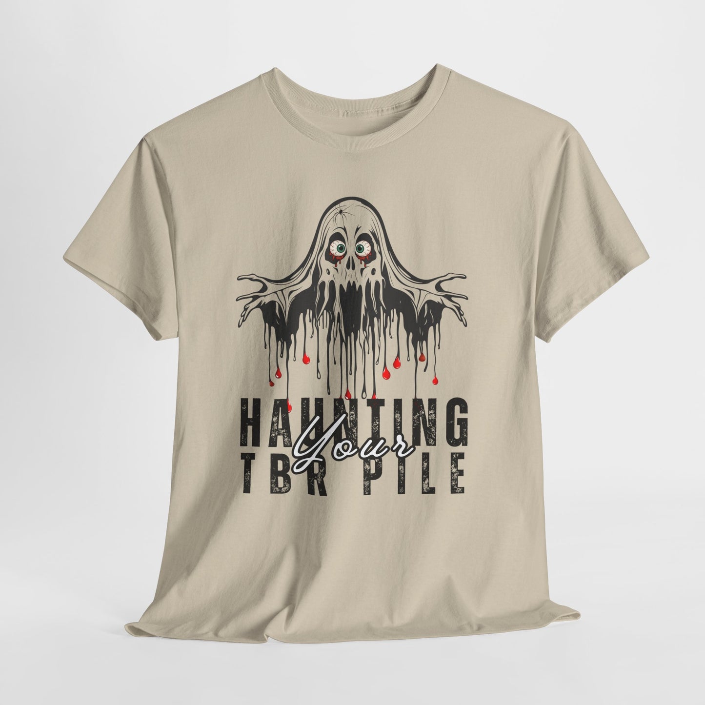 Teen/Adult Unisex Haunting Your TBR Pile T-Shirt – Horror Reader Graphic Tee