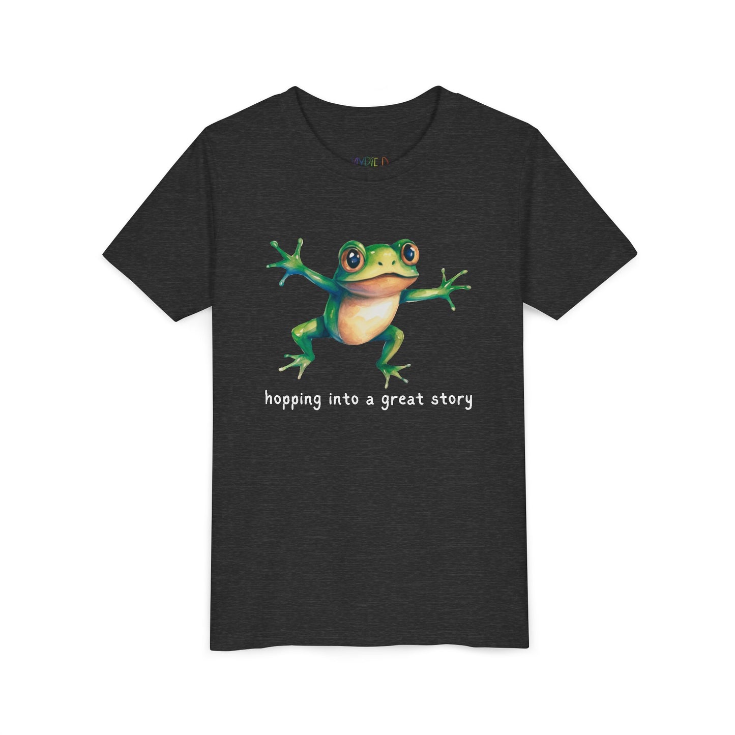 Youth Hopping Into a Great Story Tee β Frog Reading Shirt for Curious Young Readers
