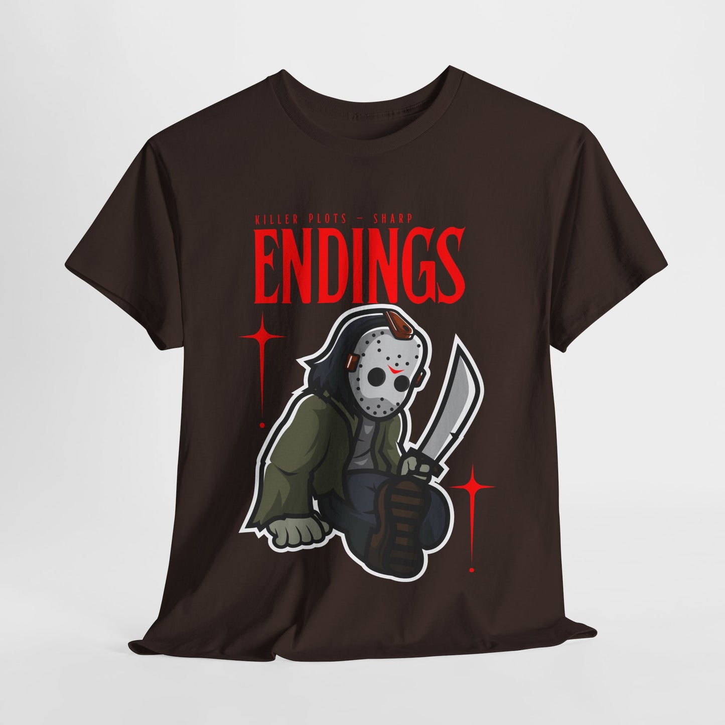 Teen/Adult Unisex Killer Plots, Sharp Endings T-Shirt – Horror Slasher Graphic Tee