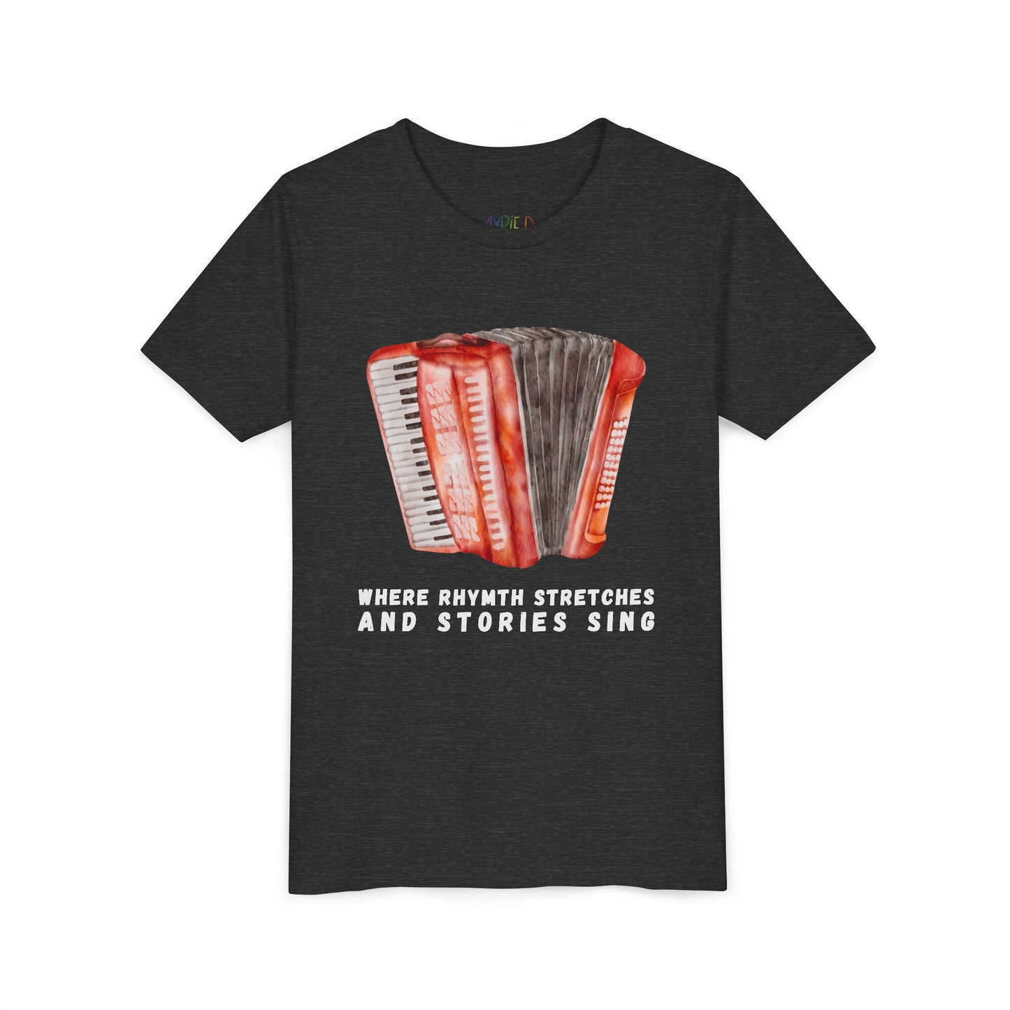 Youth Where Rhythm Stretches and Stories Sing Tee – Accordion Shirt for Creative Young Minds