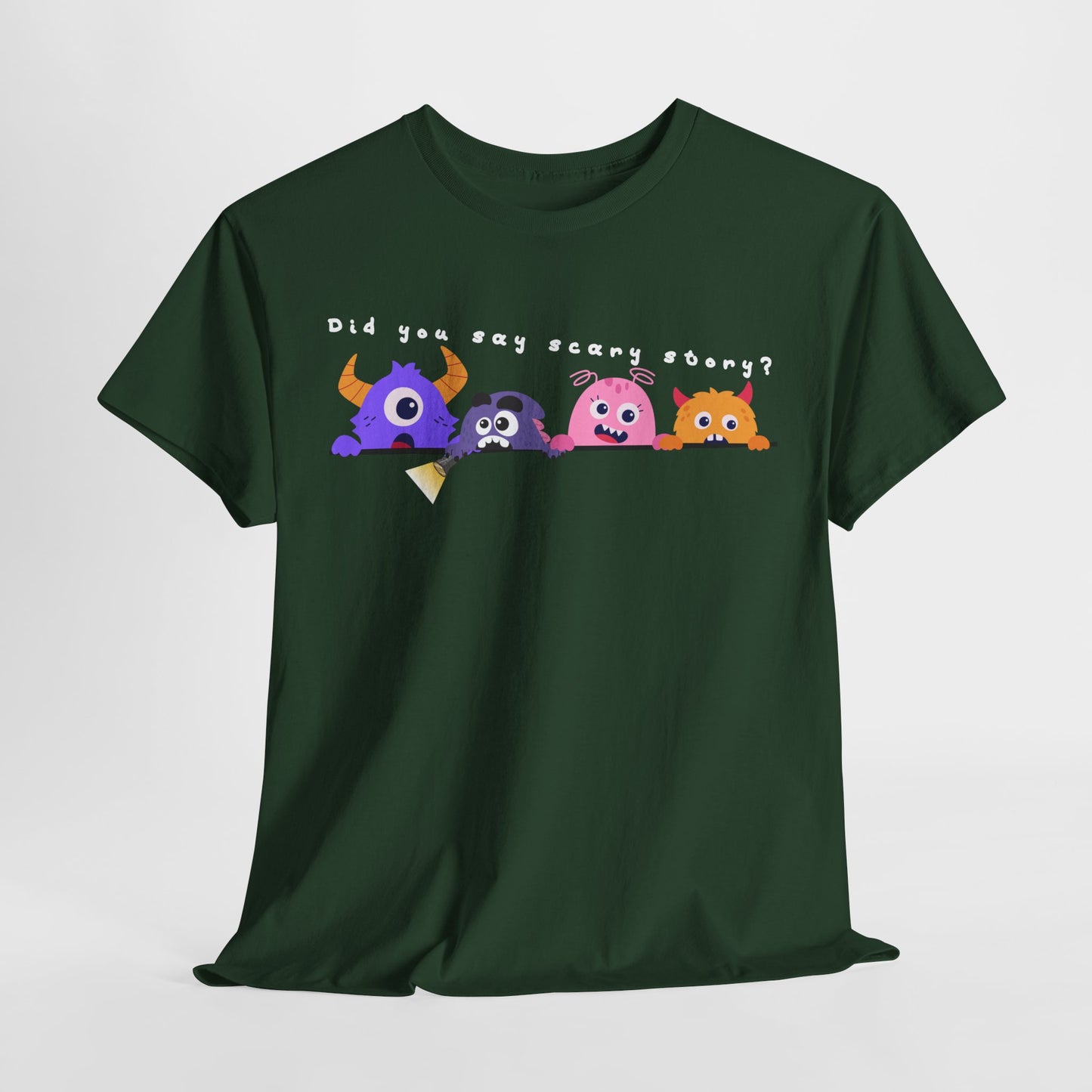 Teen/Adult Unisex “Did You Say Scary Story?” Tee – Creepy-Cute Read-Aloud Shirt for Bookworms & Storytellers