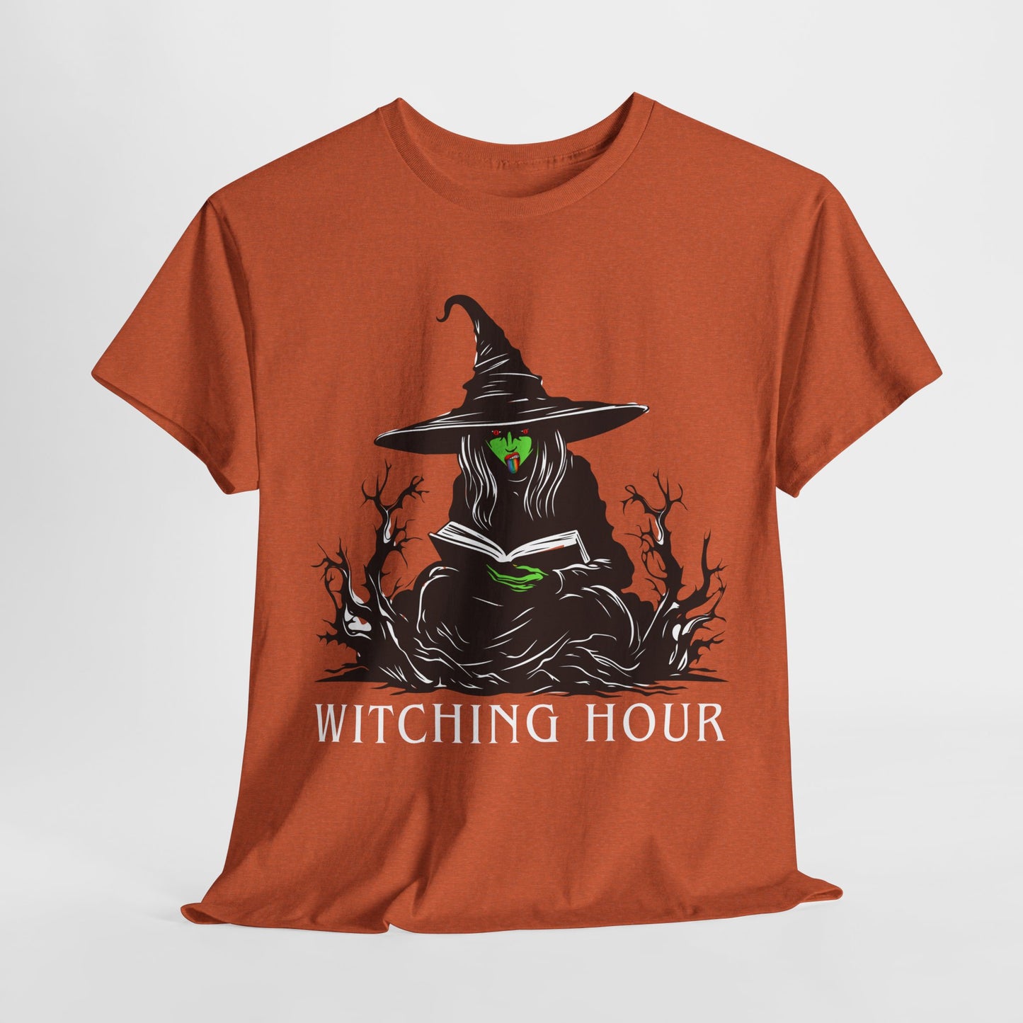 Teen/Adult Unisex Witching Hour T-Shirt – Spooky Reading Witch Graphic Tee