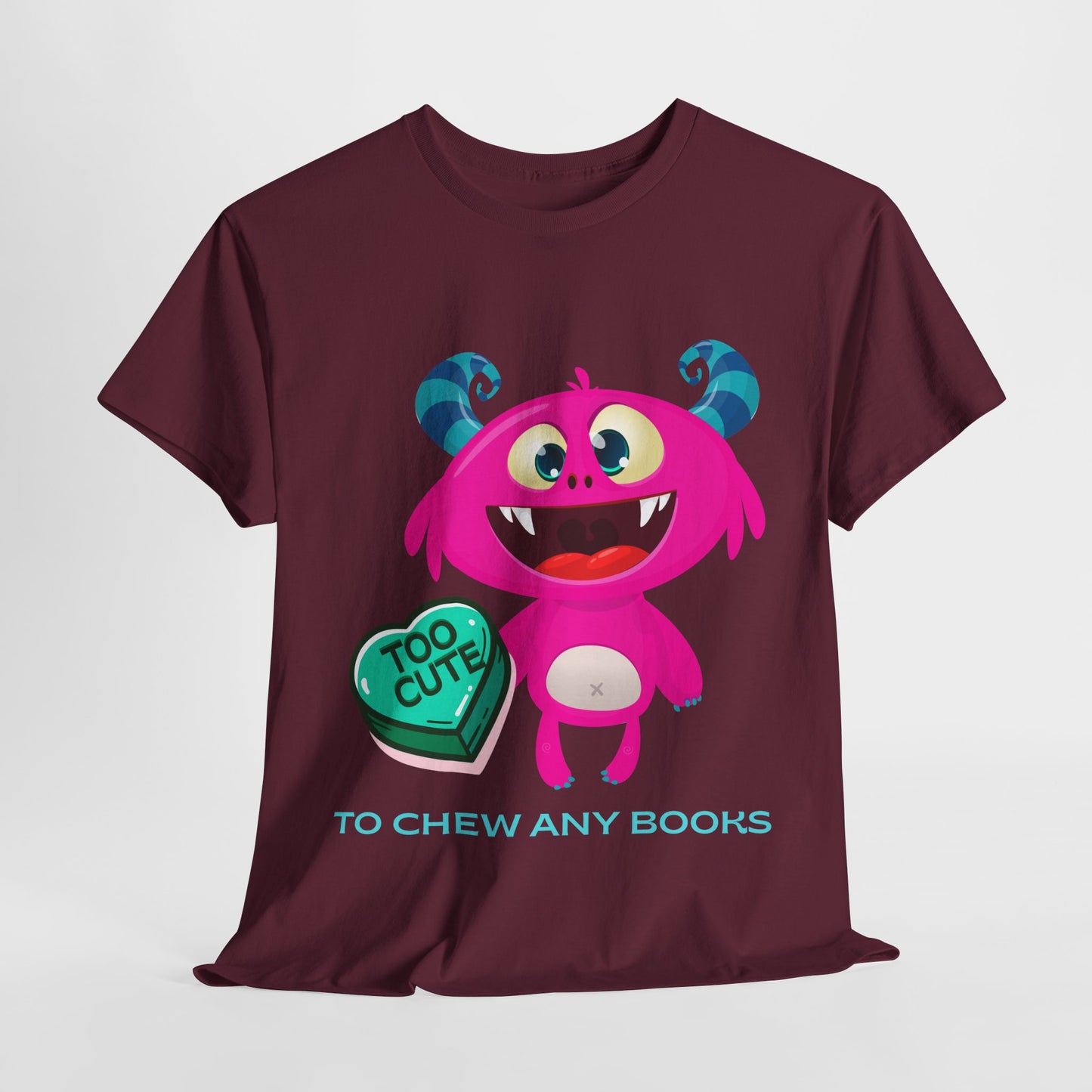 Teen/Adult Unisex Too Cute to Chew – Funny Reading Shirt for Monster Lovers & Book Fans