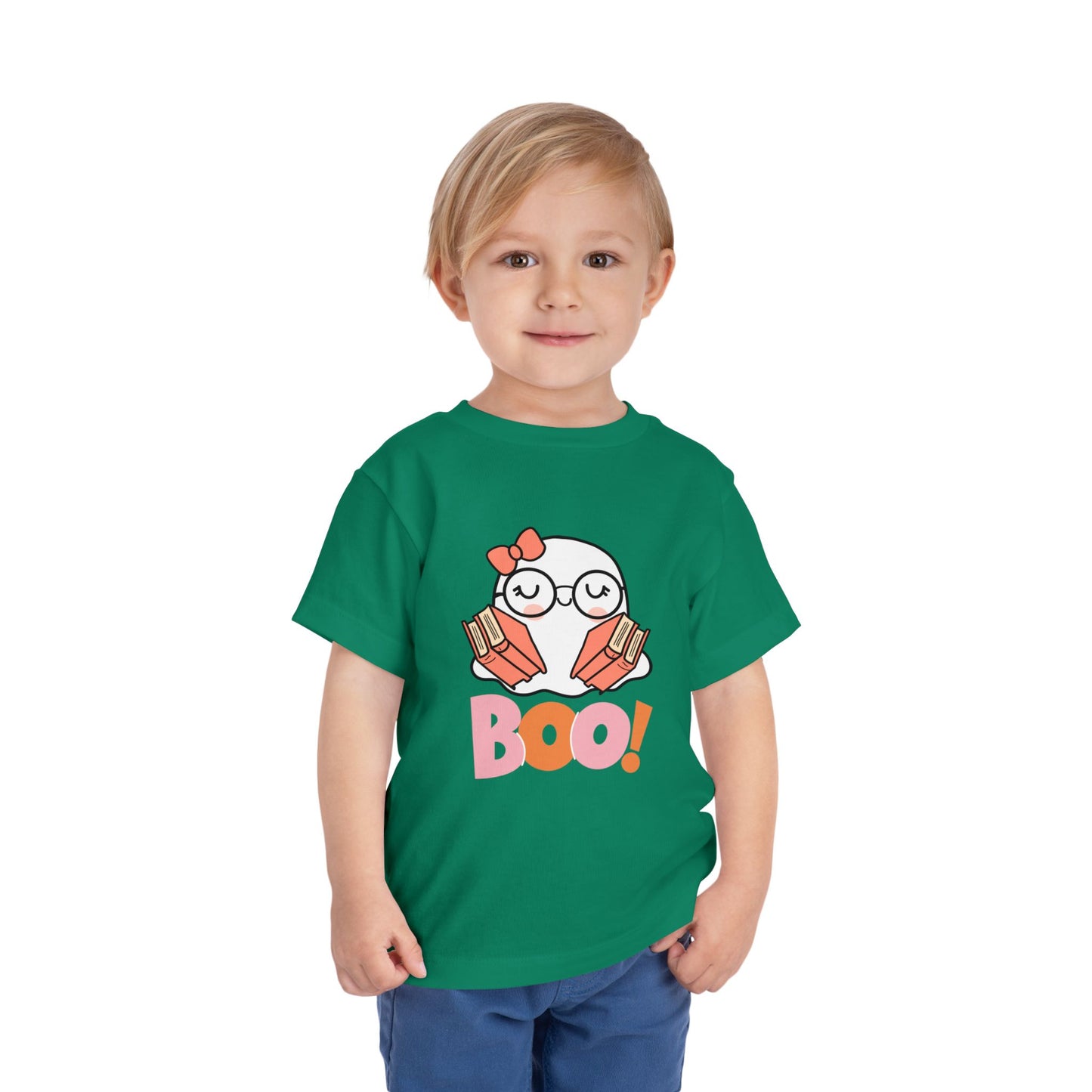 Toddler Halloween "Boo!" Ghost Reader Tee – Spooky Cute Bookish Shirt