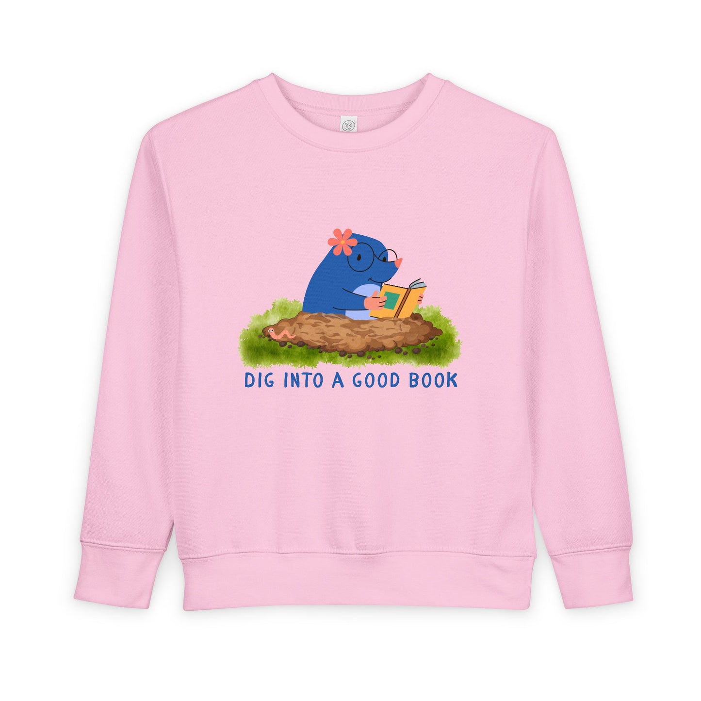 Toddler Dig Into a Good Book Sweatshirt β Cute Mole Reading Crewneck for Little Explorers