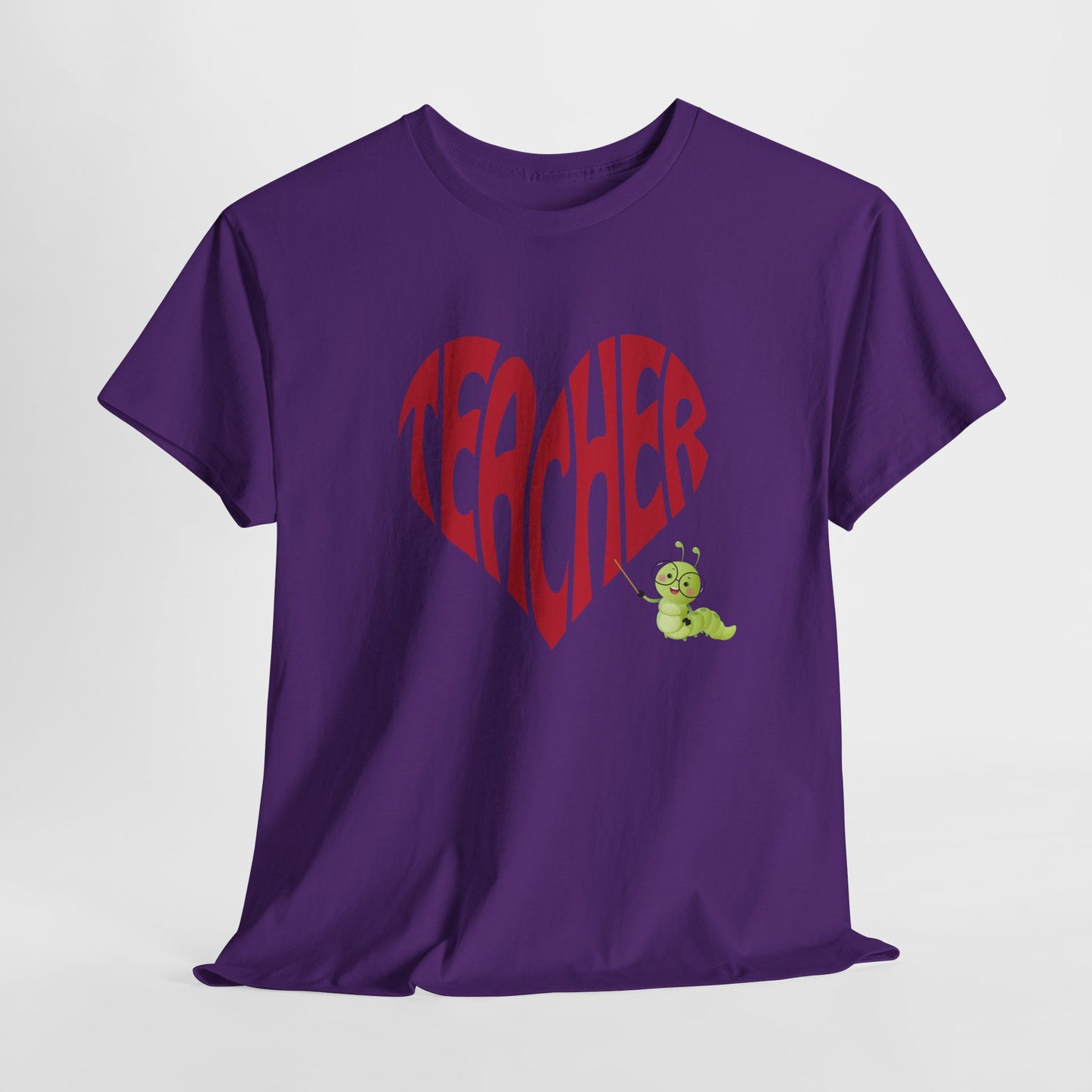 Teen/Adult Unisex Teacher Heart Tee – Retro Style with Bookworm Charm