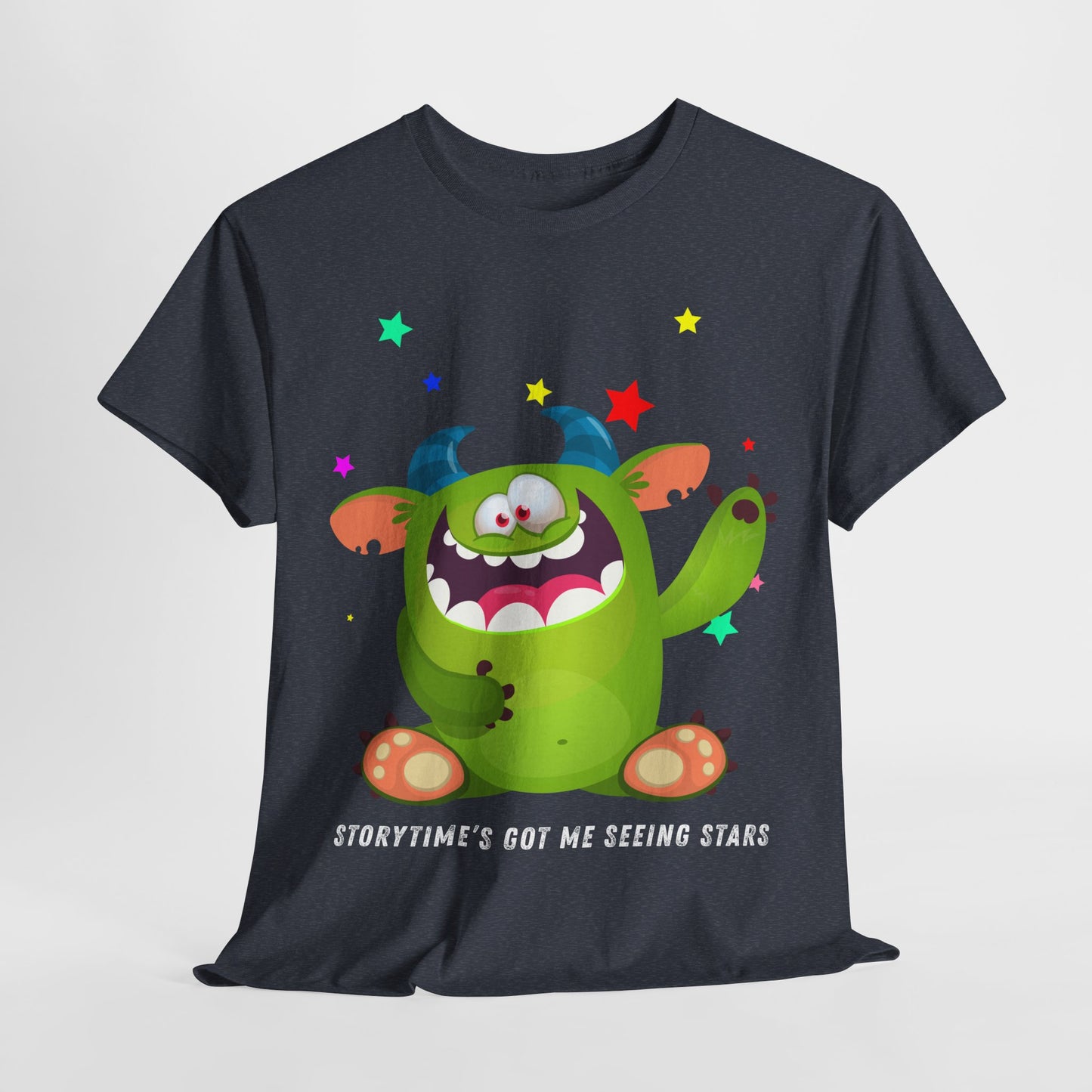 Teen/Adult Unisex Storytime’s Got Me Seeing Stars – Playful Monster Reading Tee