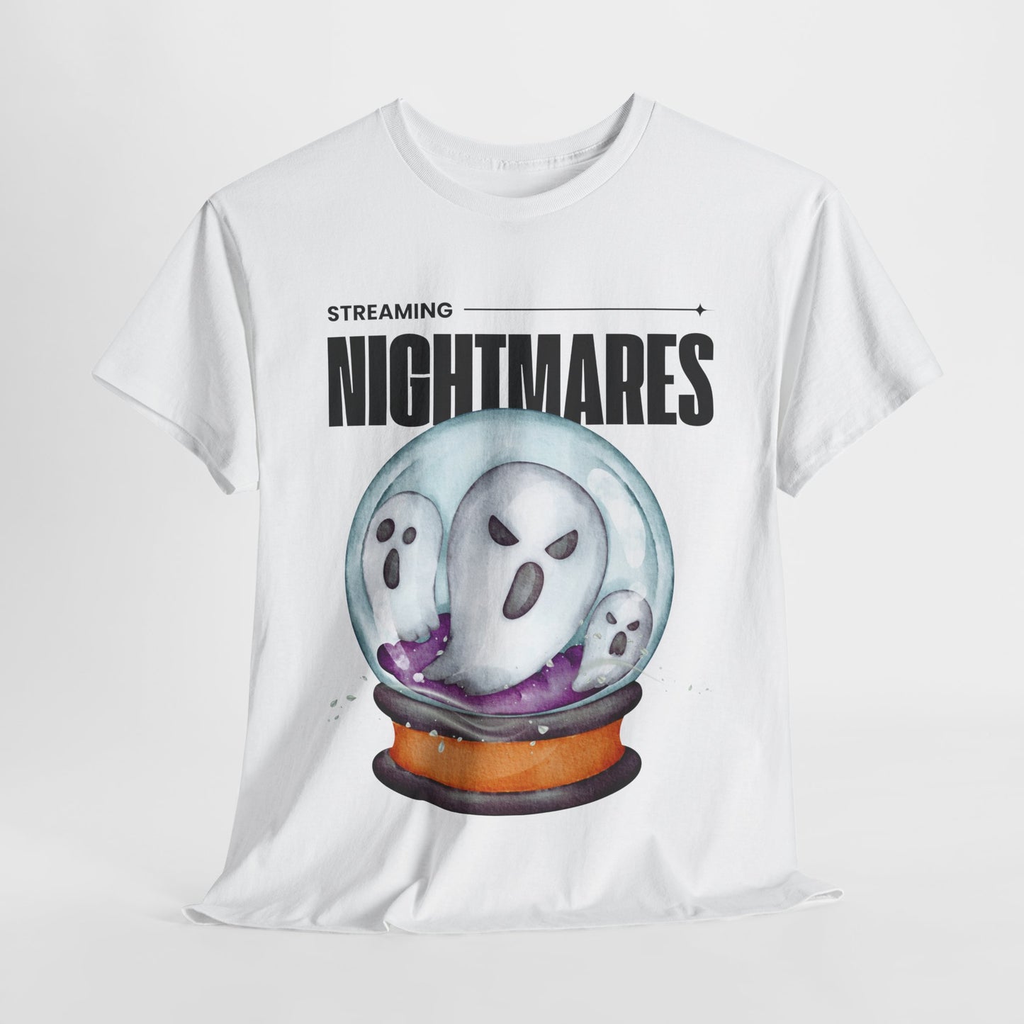 Teen/Adult Unisex "Streaming Nightmares" Ghost Globe T-Shirt โ Haunted Horror Apparel